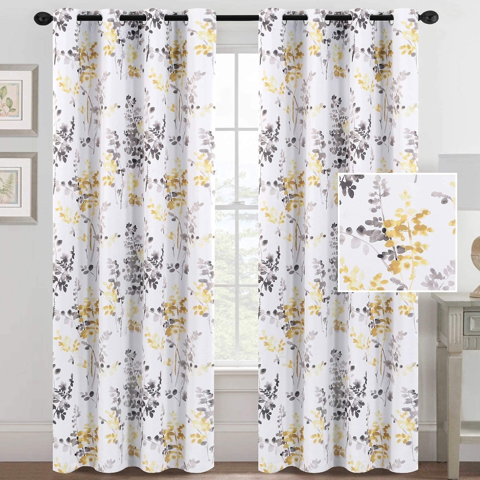 Floral Curtains 84 inches Long Living Room Curtains Room Darkening Thermal Insulated Curtains 2 Panels