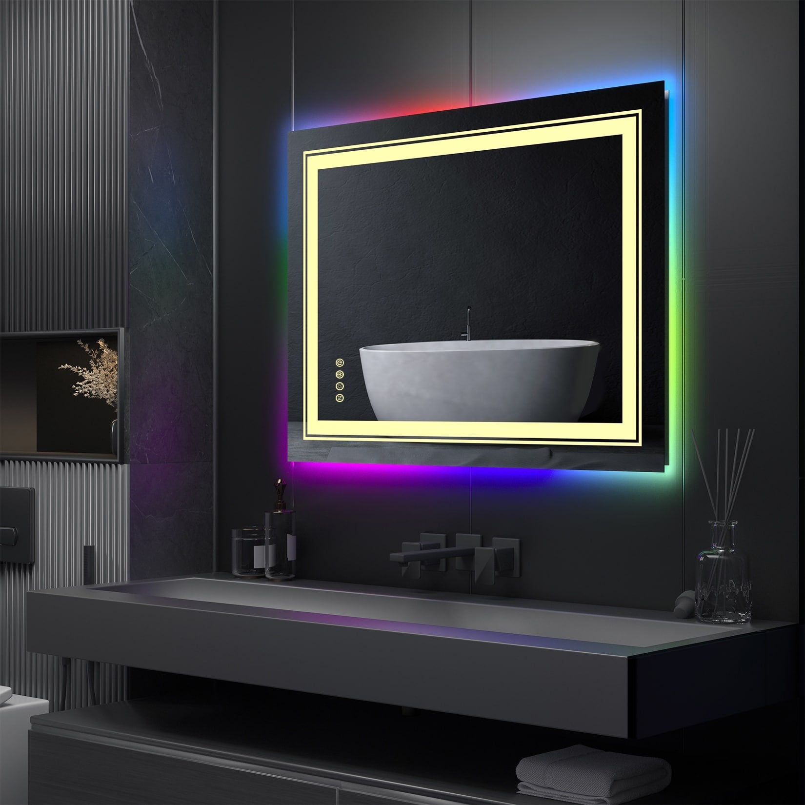 RGB LED Bathroom Mirror Front Light RGB Backlit Lighted Vanity Mirror