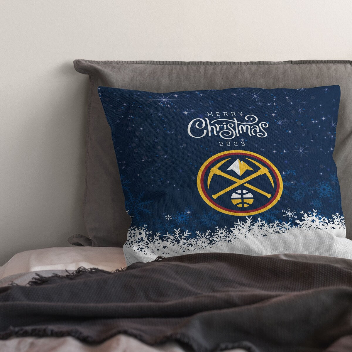 NBA Christmas 2023 Nuggets Printed Throw Pillow - Blue