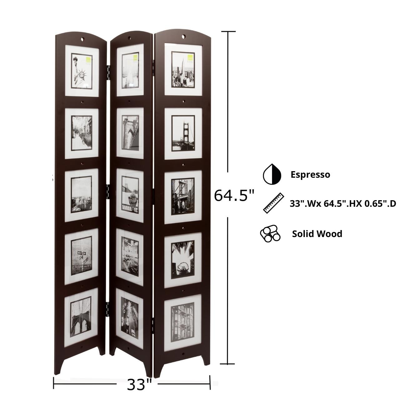 kieragrace KG Photo 3-Panel Room Divider - Brown - 33 x 64.5 x 0.65