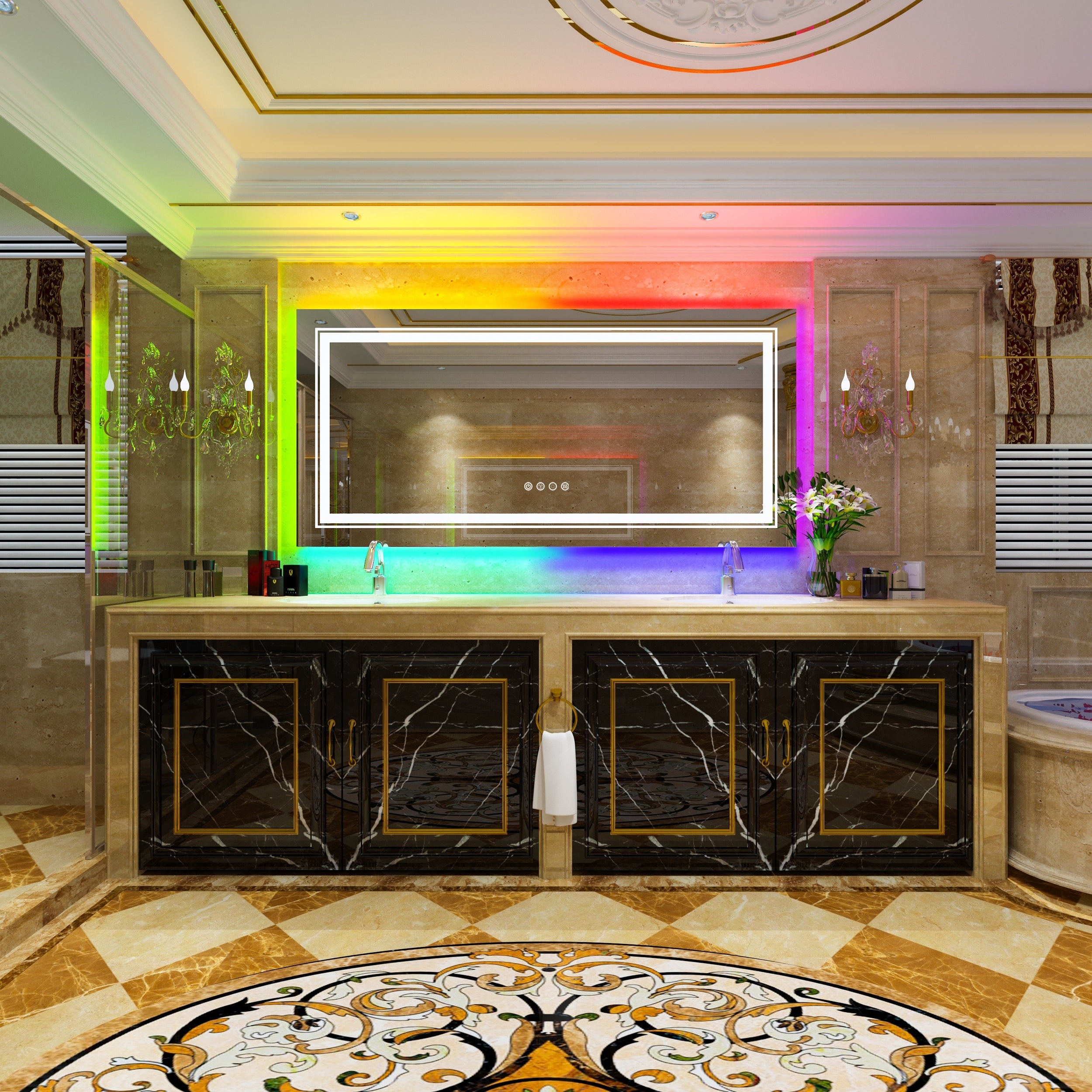 RGB LED Bathroom Mirror Front Light RGB Backlit Lighted Vanity Mirror