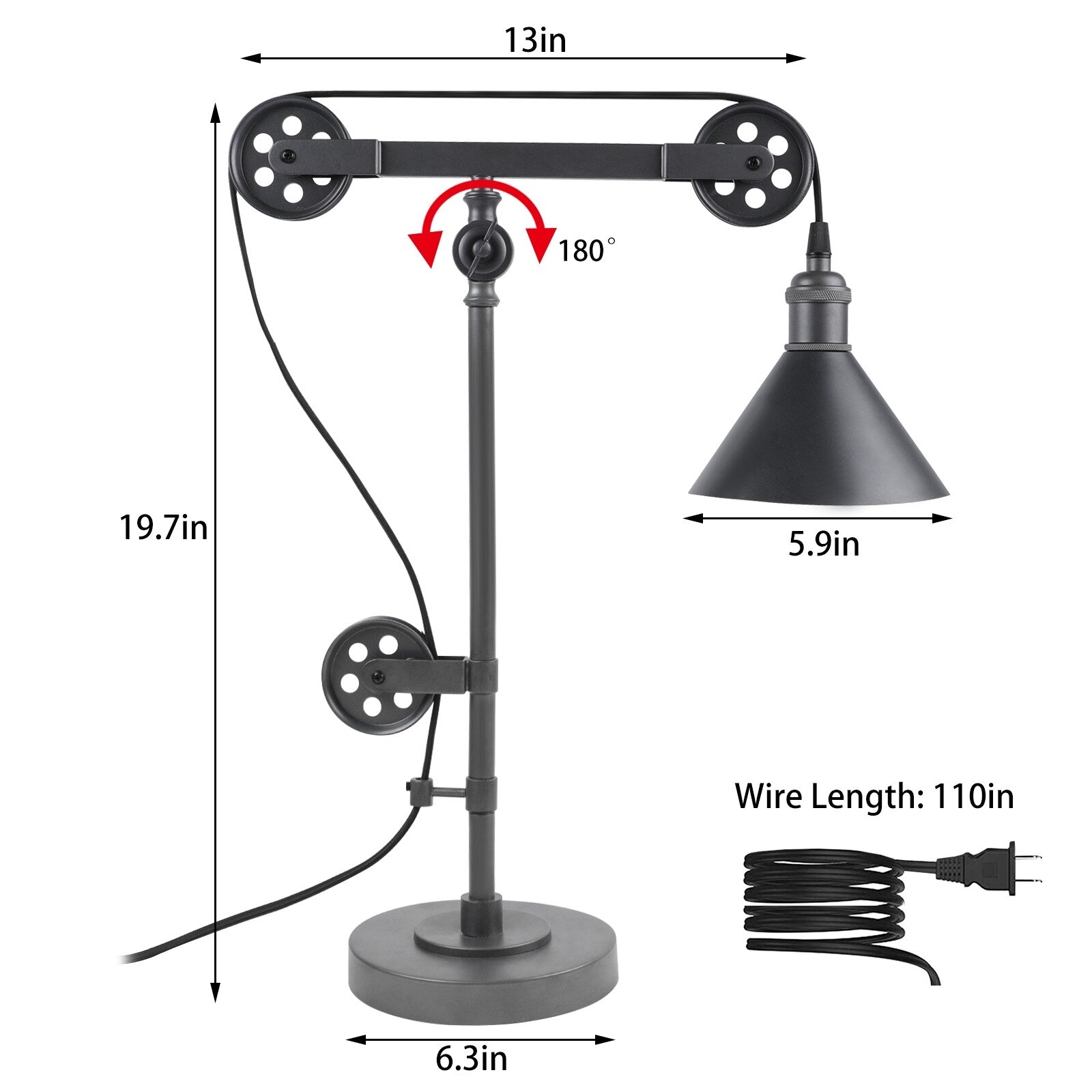 Industrial Table Lamp With Pulley System Adjustable Arm Desk Lamp