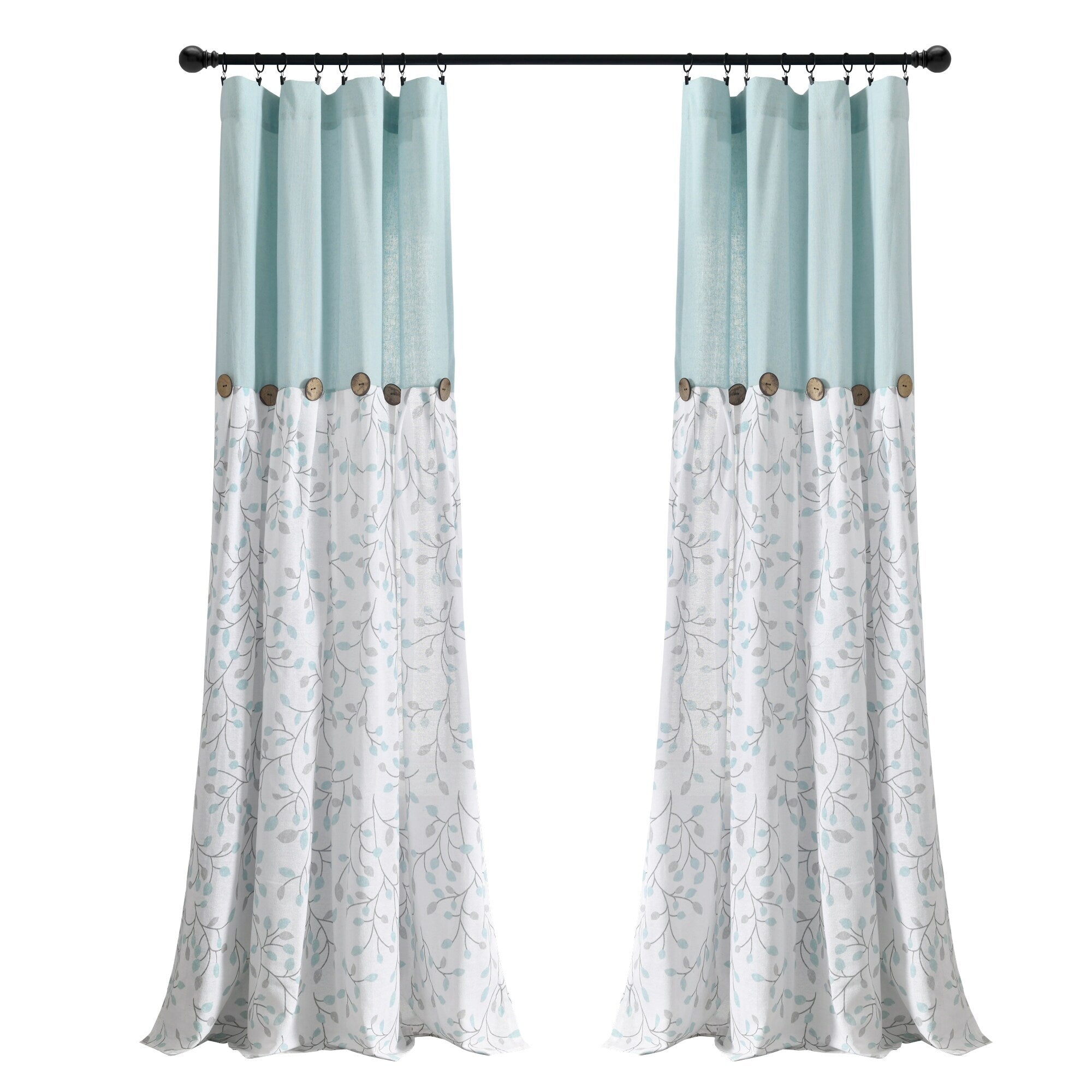 Lush Decor Linen Button Botanical Garden Window Curtain Panels Single