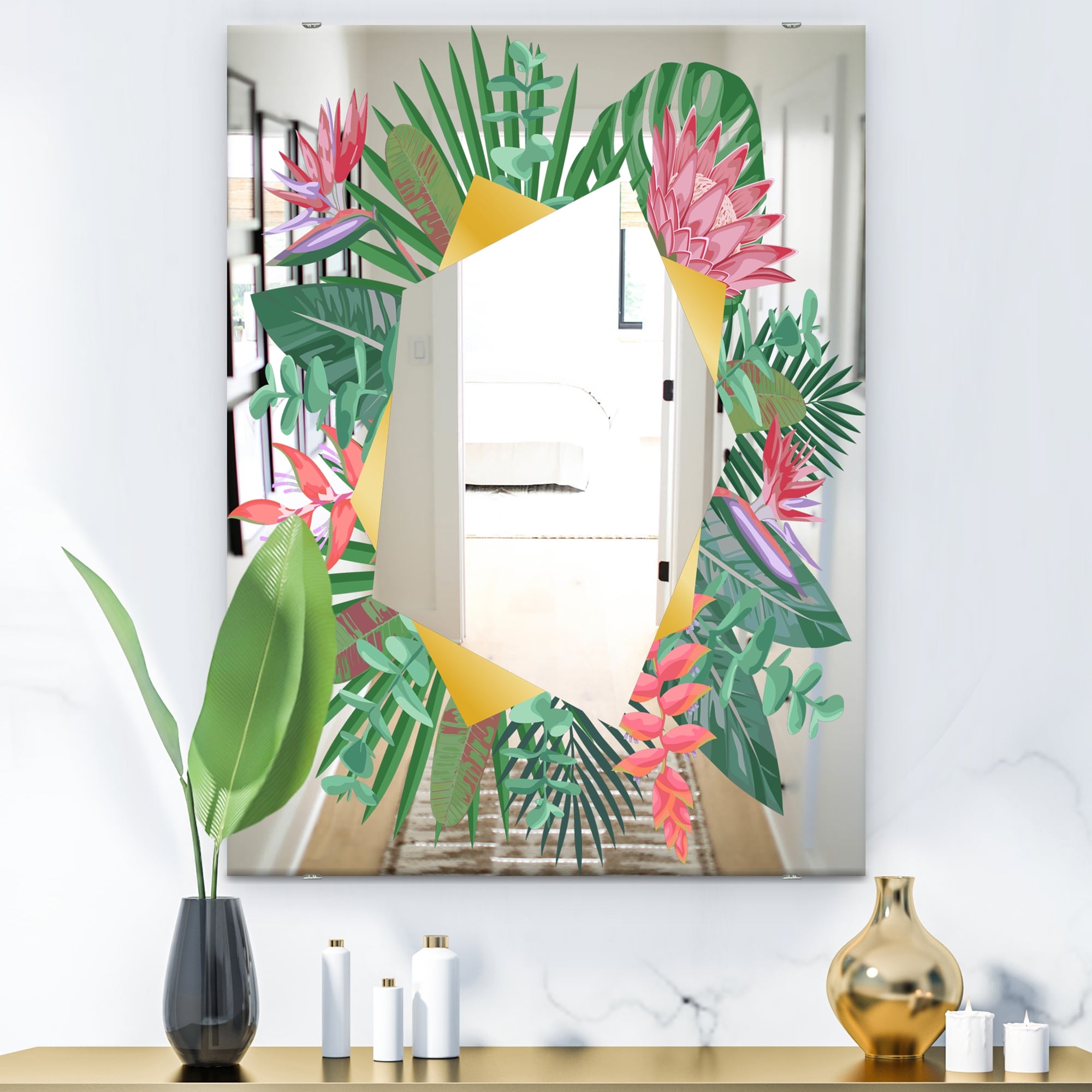 Designart 'Efflorescent Gold Abundance 1' Traditional Mirror - Large Printed Wall Mirror