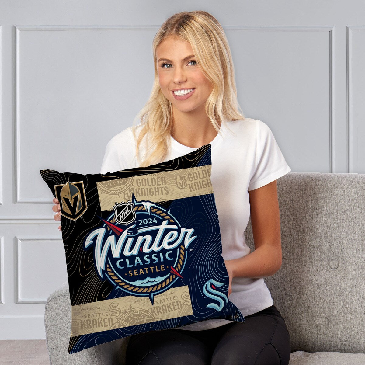 NHL 2024 Winter Classic Submerge Printed Throw Pillow - Black