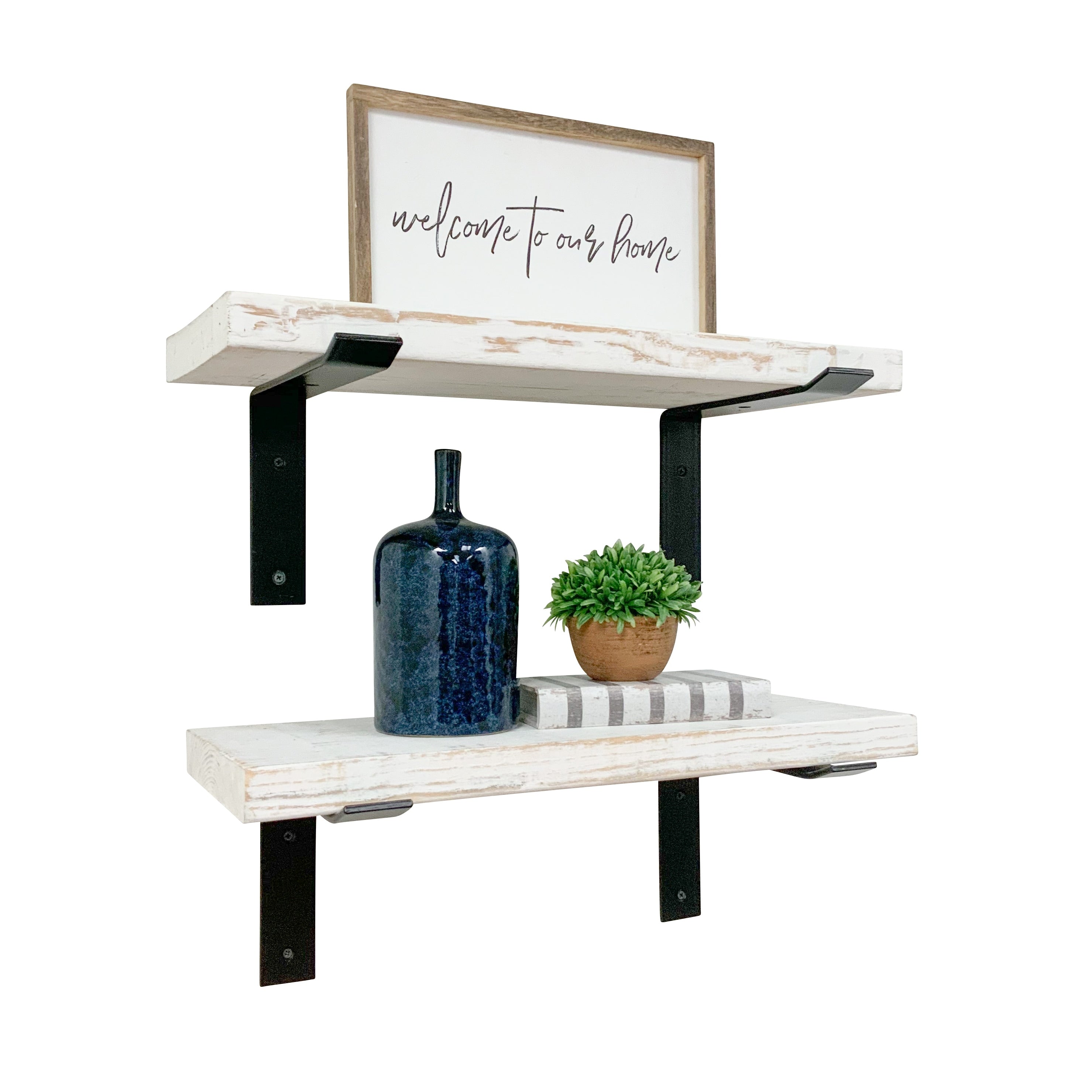 Industrial Pine Wood Heavy Duty Decorative Wall Shelf Set of 2 with Brackets