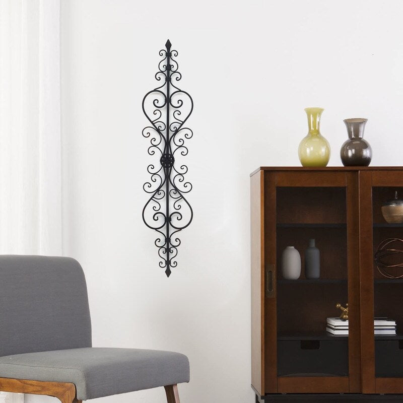 ADECO Black Scrolled Flower Metal Wall Decor Art Oblong Living Room