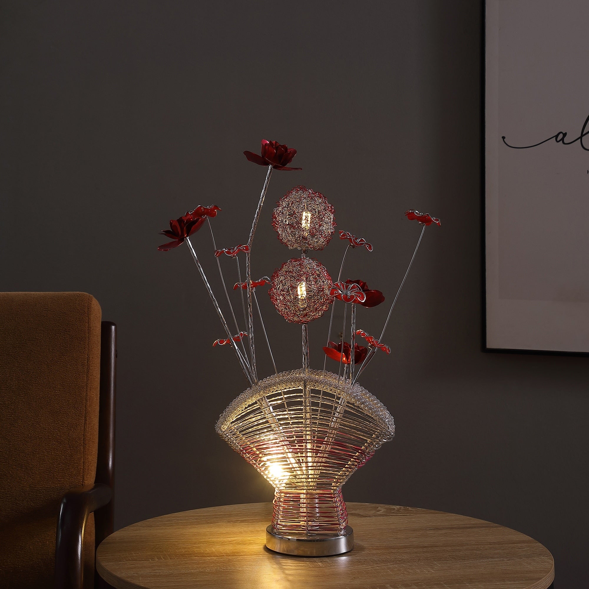 21.5 In LED Aluminum Rose Petal Vase Table Lamp