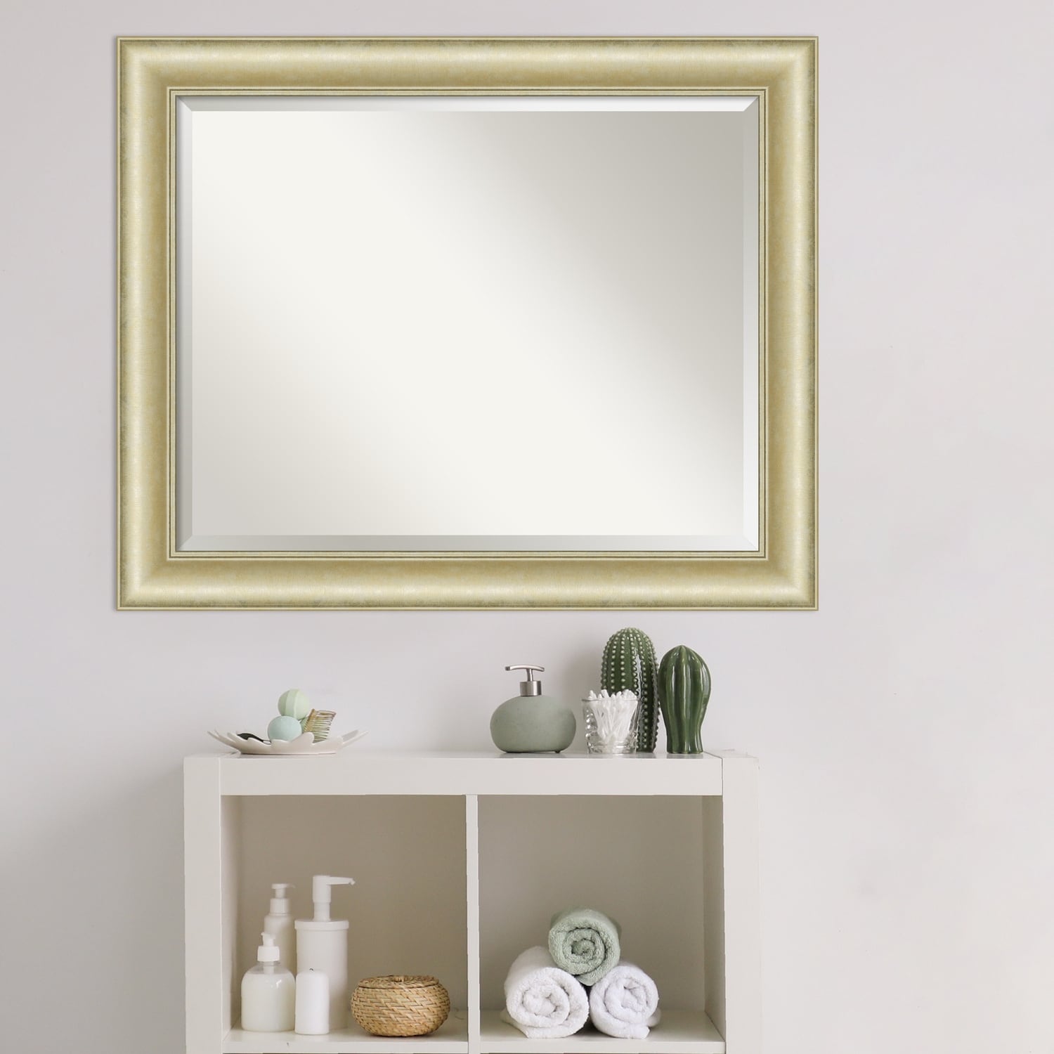 Beveled Bathroom Wall Mirror - Textured Light Gold Frame