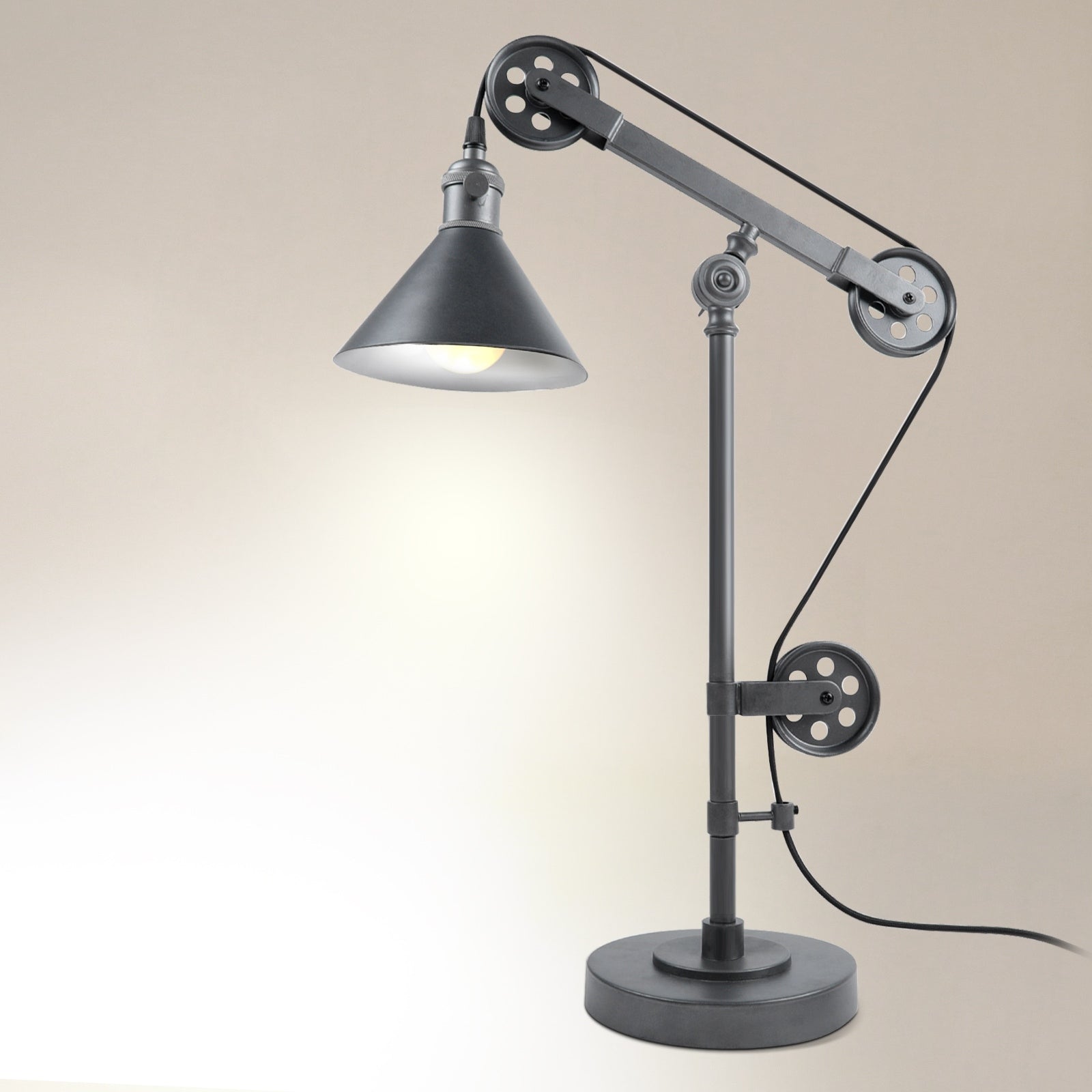 Industrial Table Lamp With Pulley System Adjustable Arm Desk Lamp