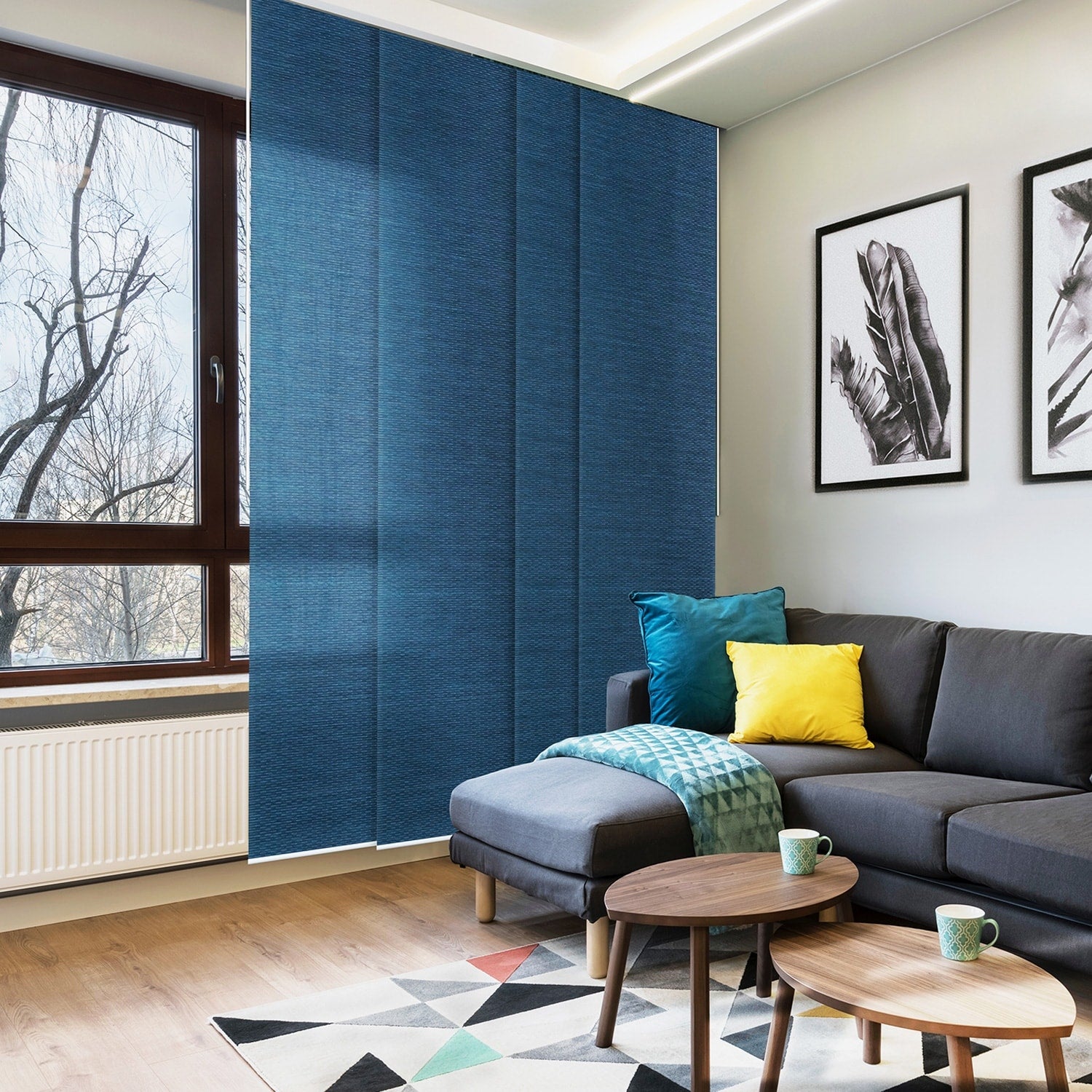 GoDear Design Natural Woven Adjustable Sliding Panel Track Blinds, Vertical Blinds, Dazzling Series, 45.8- 86 W x 96 L