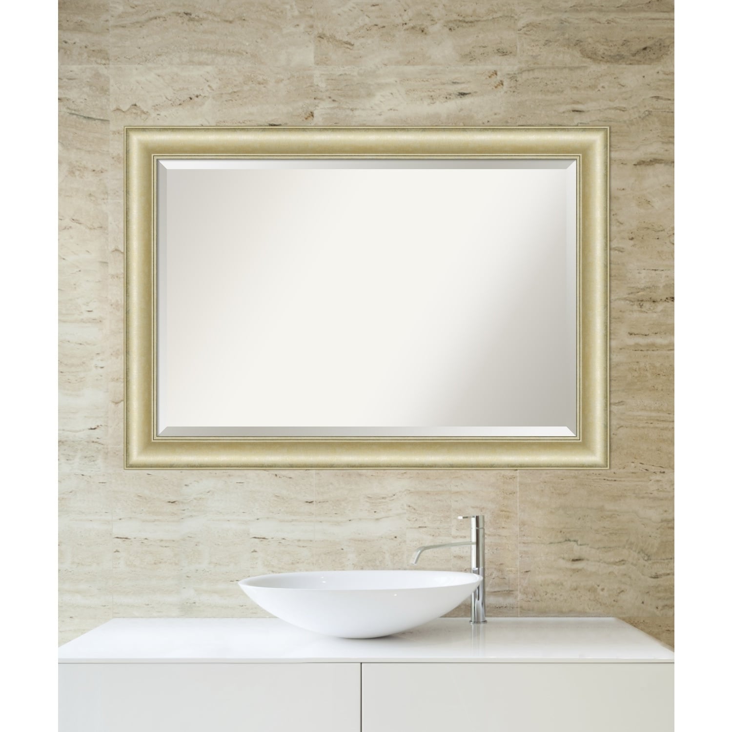 Beveled Bathroom Wall Mirror - Textured Light Gold Frame