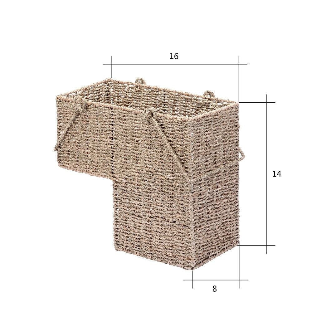 Villacera 14-Inch Wicker Stair Case Basket with Handles, Handmade Woven Seagrass - 16x8x14