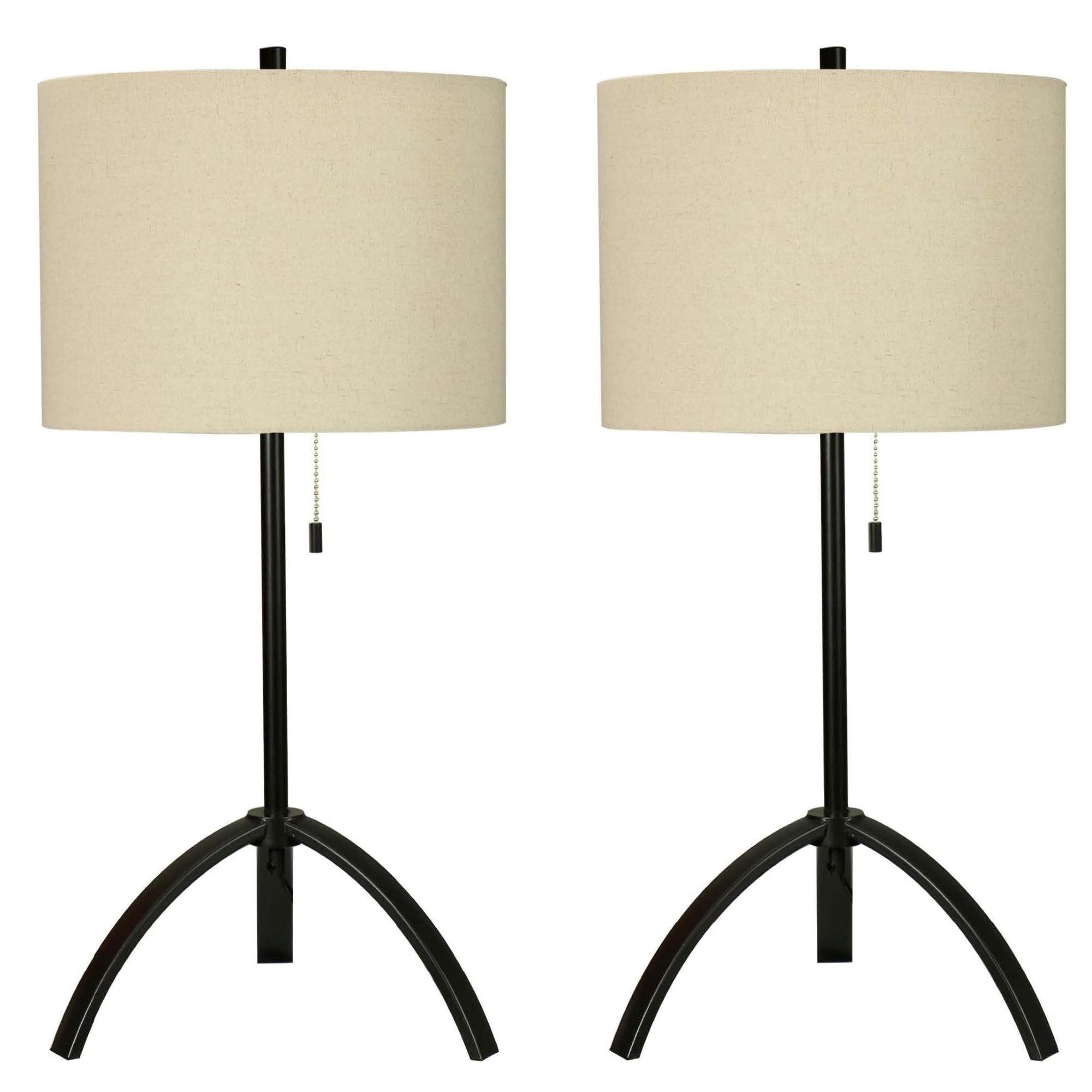 Pair of 27in Black Metal Table Lamp with Decorator Shade