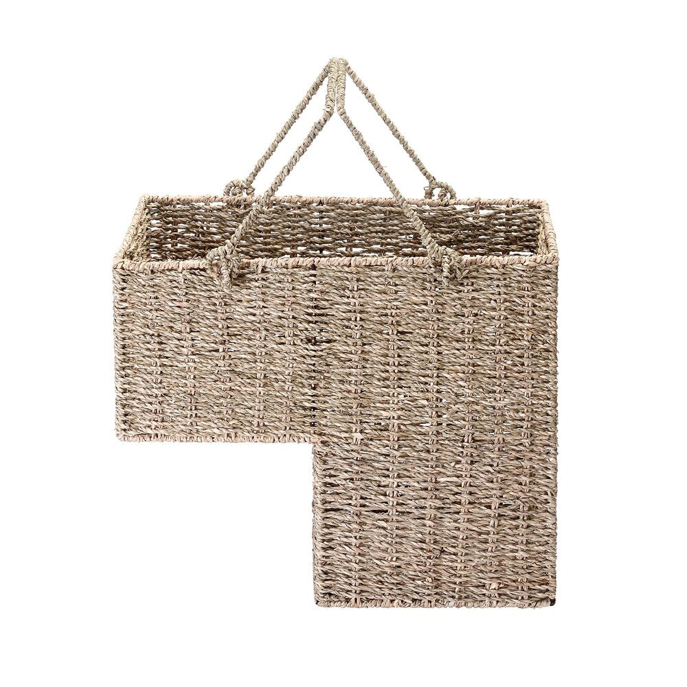 Villacera 14-Inch Wicker Stair Case Basket with Handles, Handmade Woven Seagrass - 16x8x14