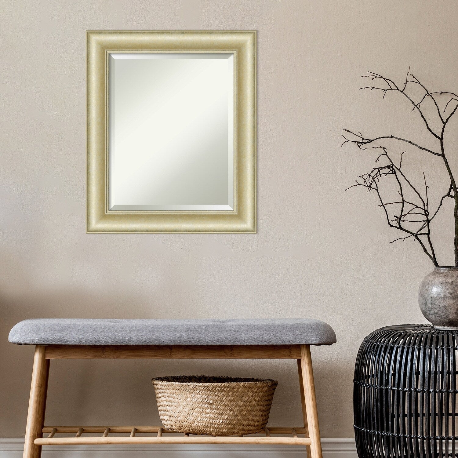 Beveled Bathroom Wall Mirror - Textured Light Gold Frame