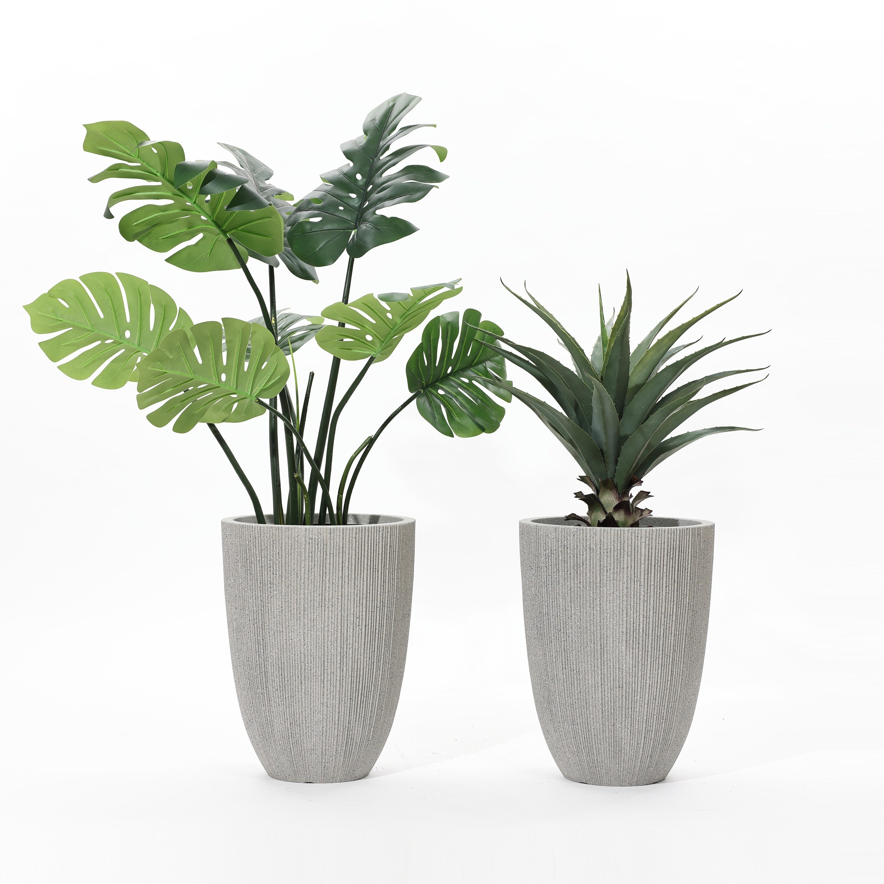 2-Piece Tall Tapered Round Plastic Planters Set, Mediterranean Style