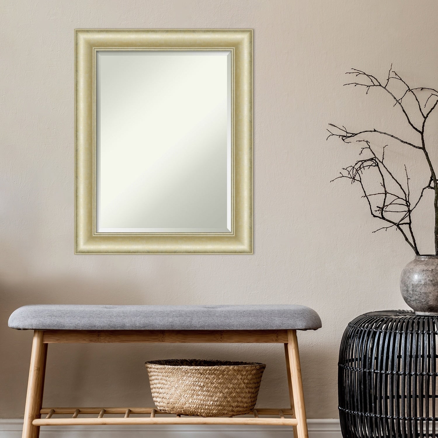 Beveled Bathroom Wall Mirror - Textured Light Gold Frame