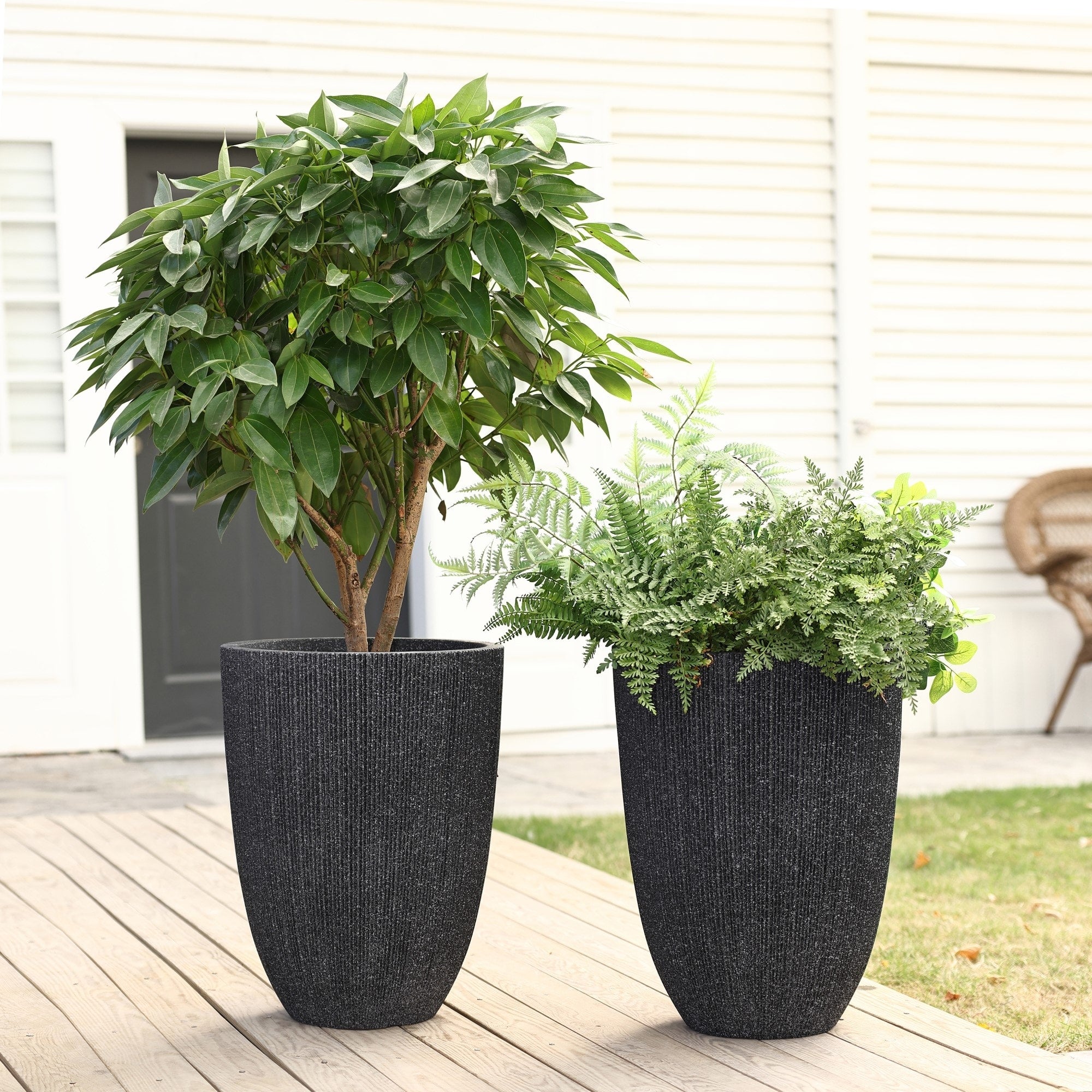 2-Piece Tall Tapered Round Plastic Planters Set, Mediterranean Style