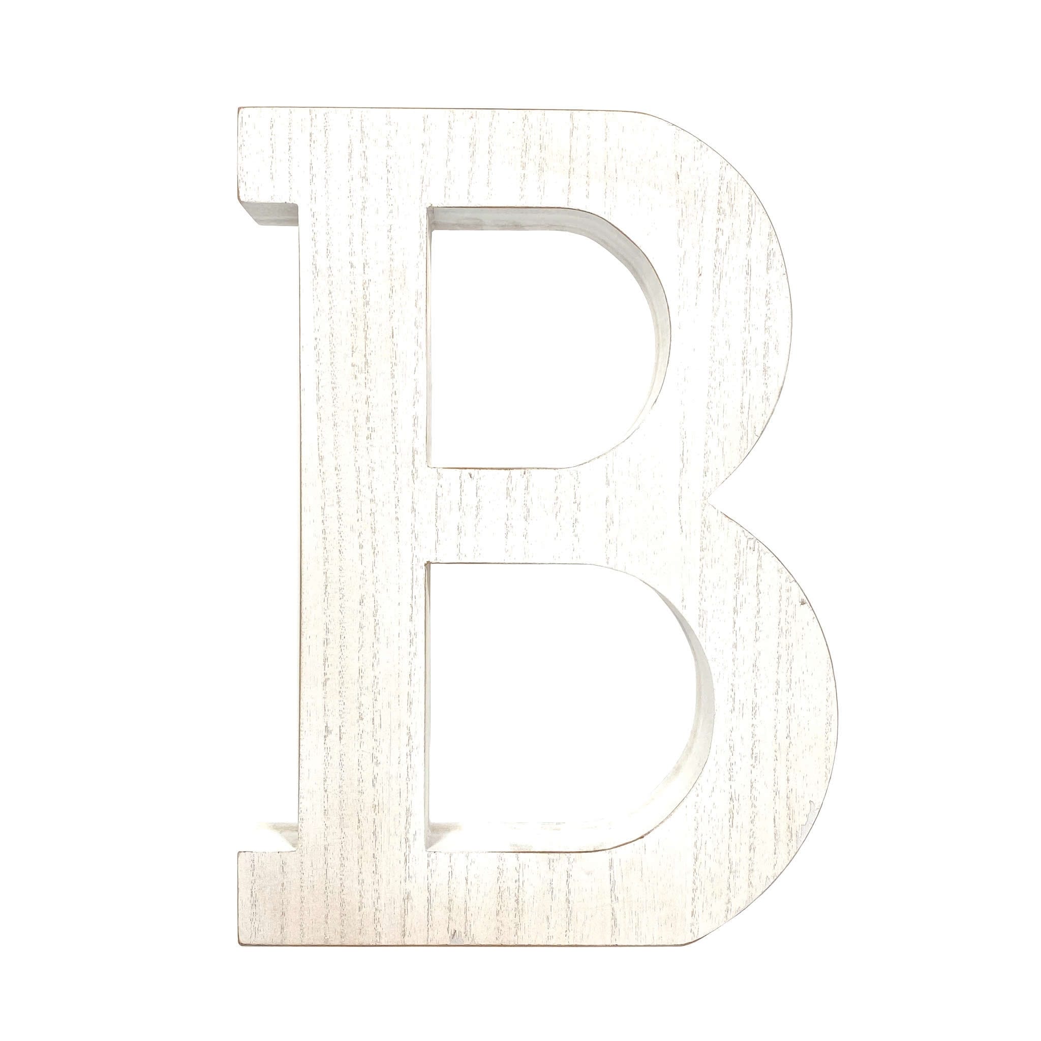 16 Distressed White Wash Wooden Initial Letter B Sculpture - 15.8 x 11.5 x 2.3