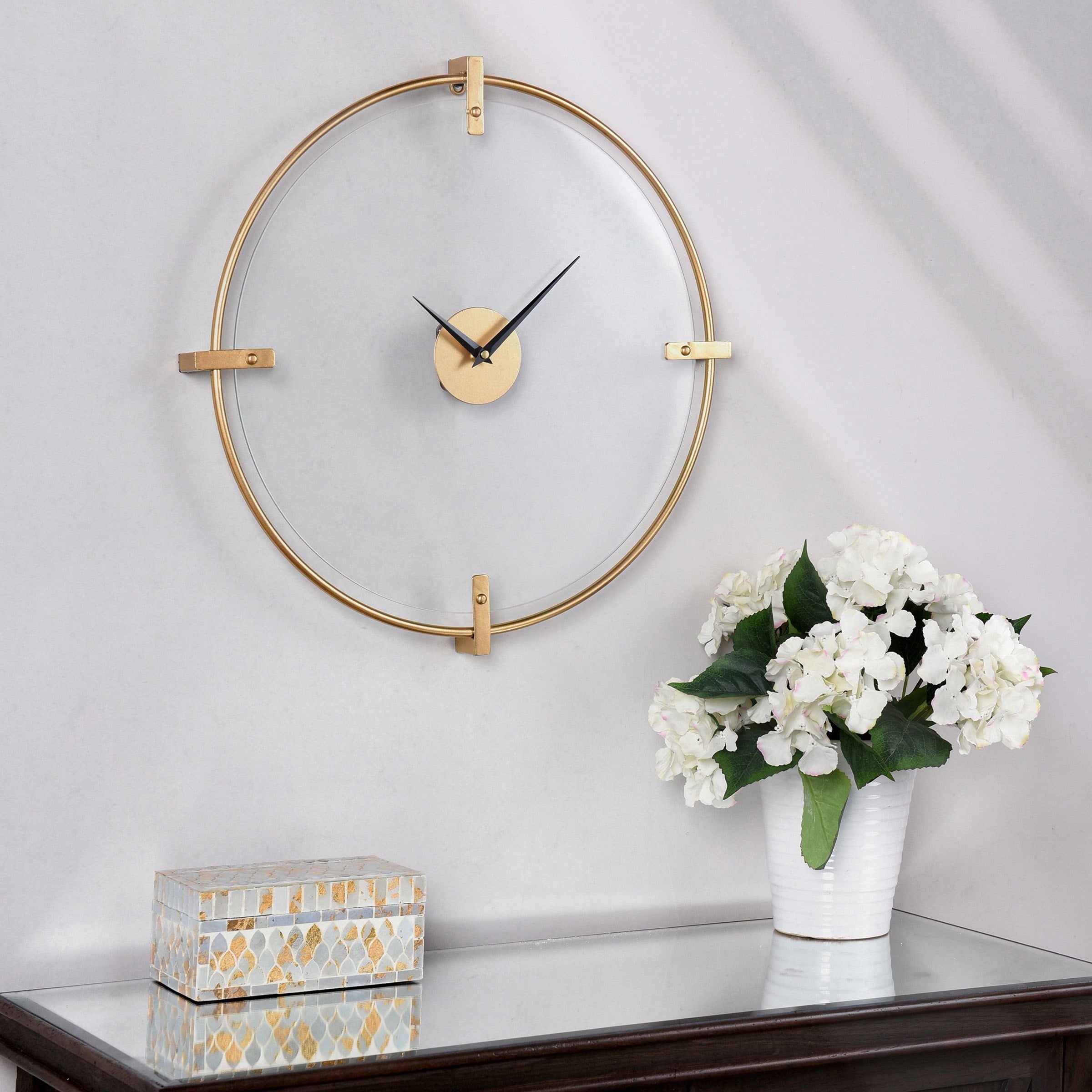 Modern Wall Clock With Floating Glass Dial - Matte Gold Finish