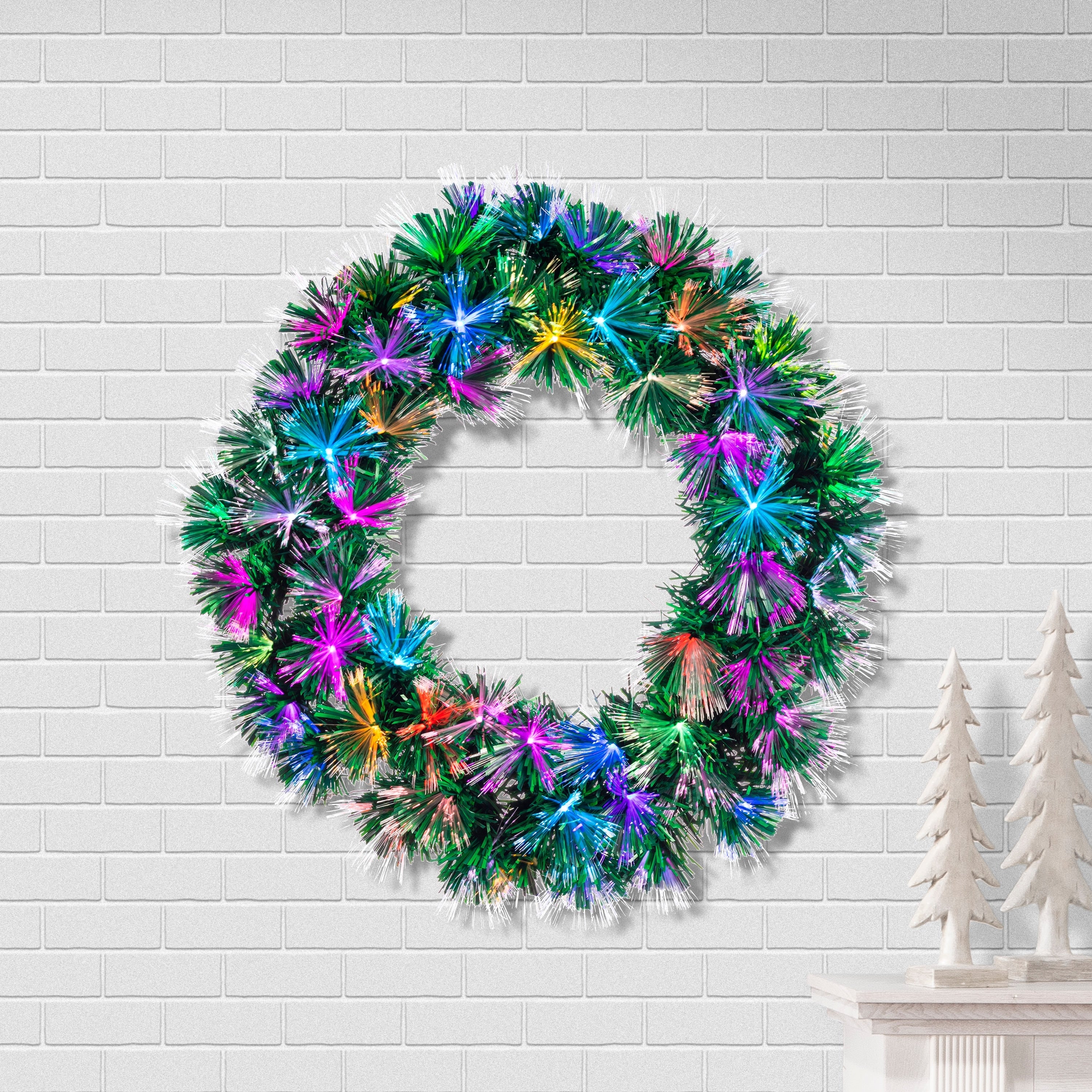 24 in. Pre Lit Multi Colored LED Color Changing Fiber Optic Wreath