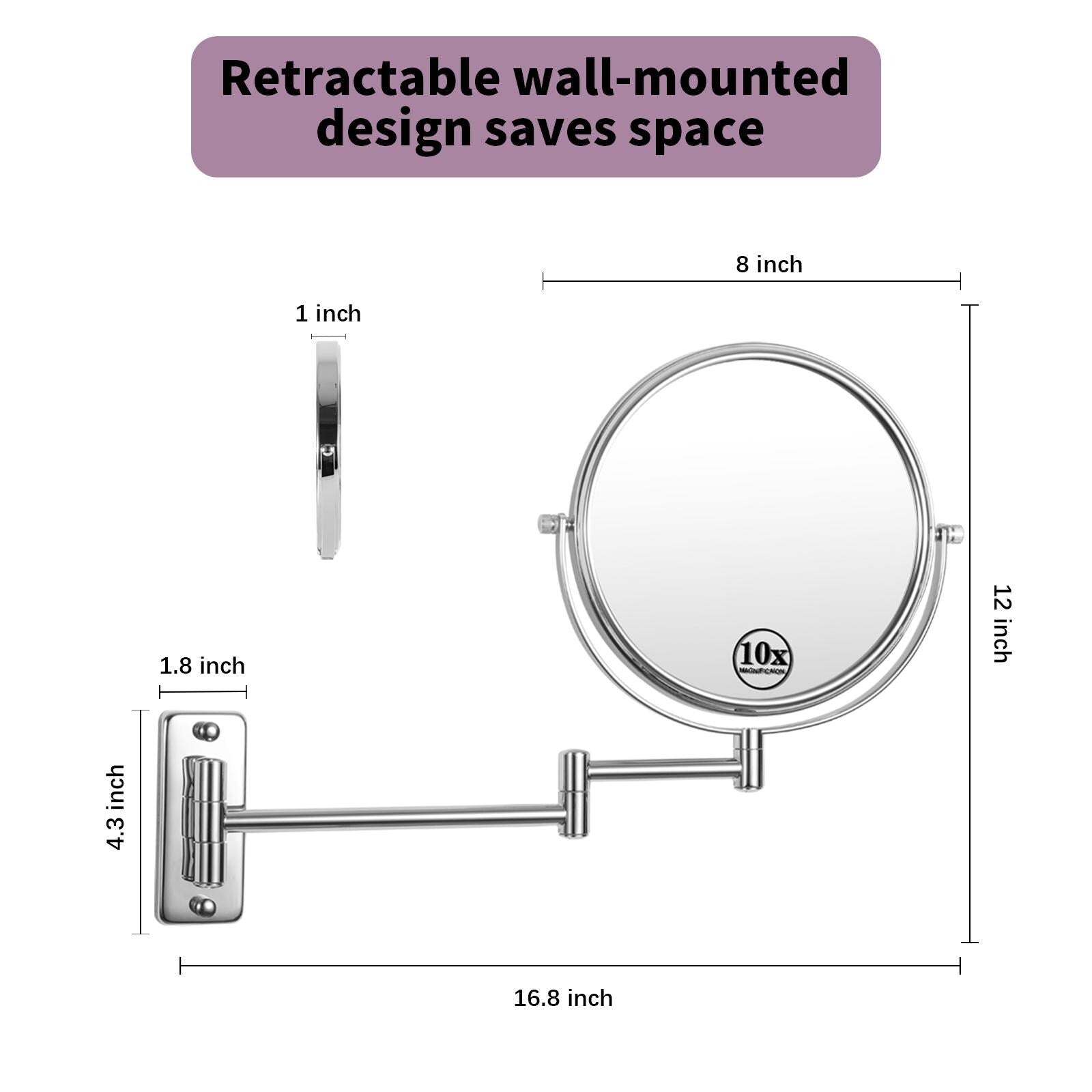 Wall Mounted Makeup Mirror 1x/10x Bathroom Mirror Reversible Double-Sided