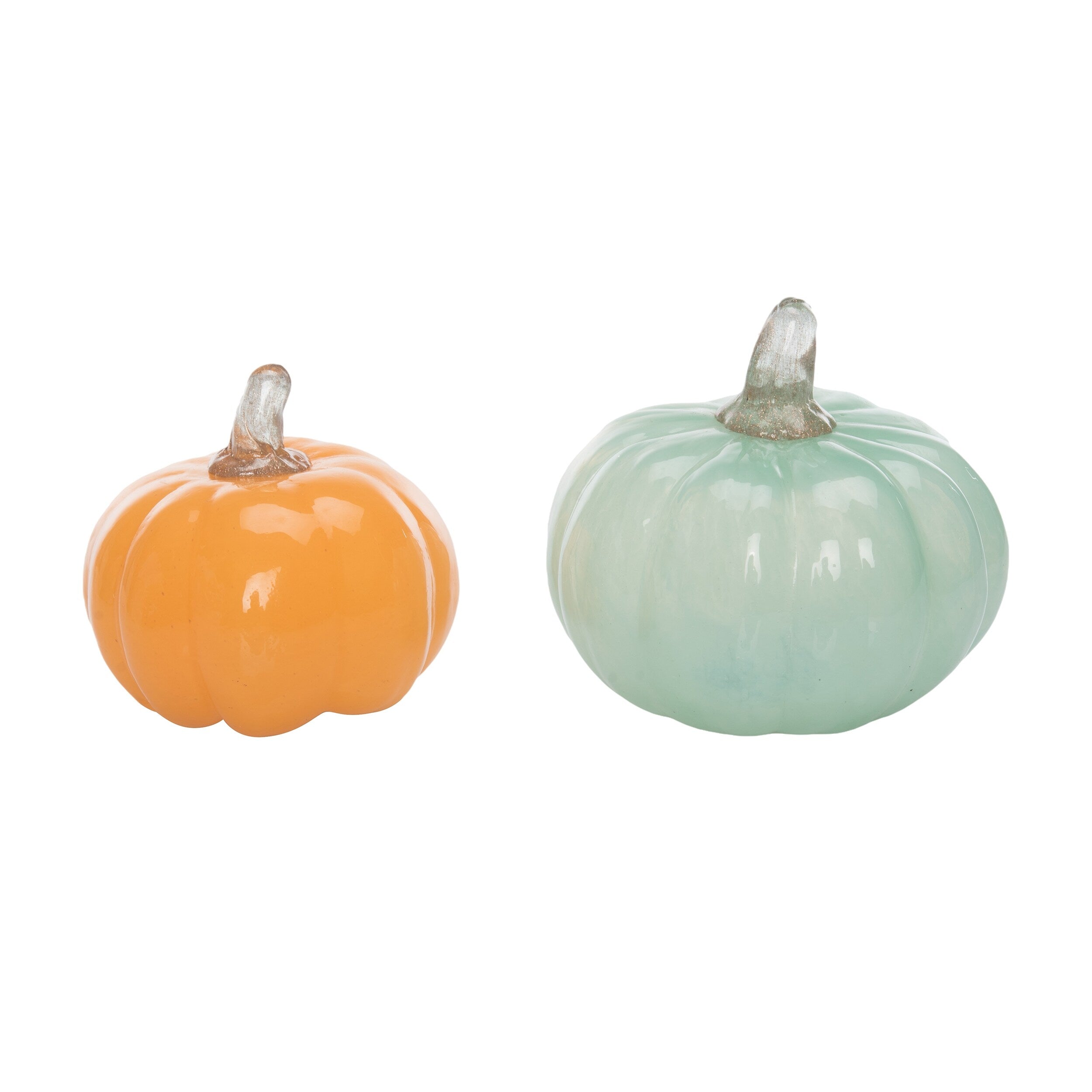 Transpac Glass 4.75 in. Multicolor Harvest Chalky Matte Pumpkin Set of 2 - Orange/Green