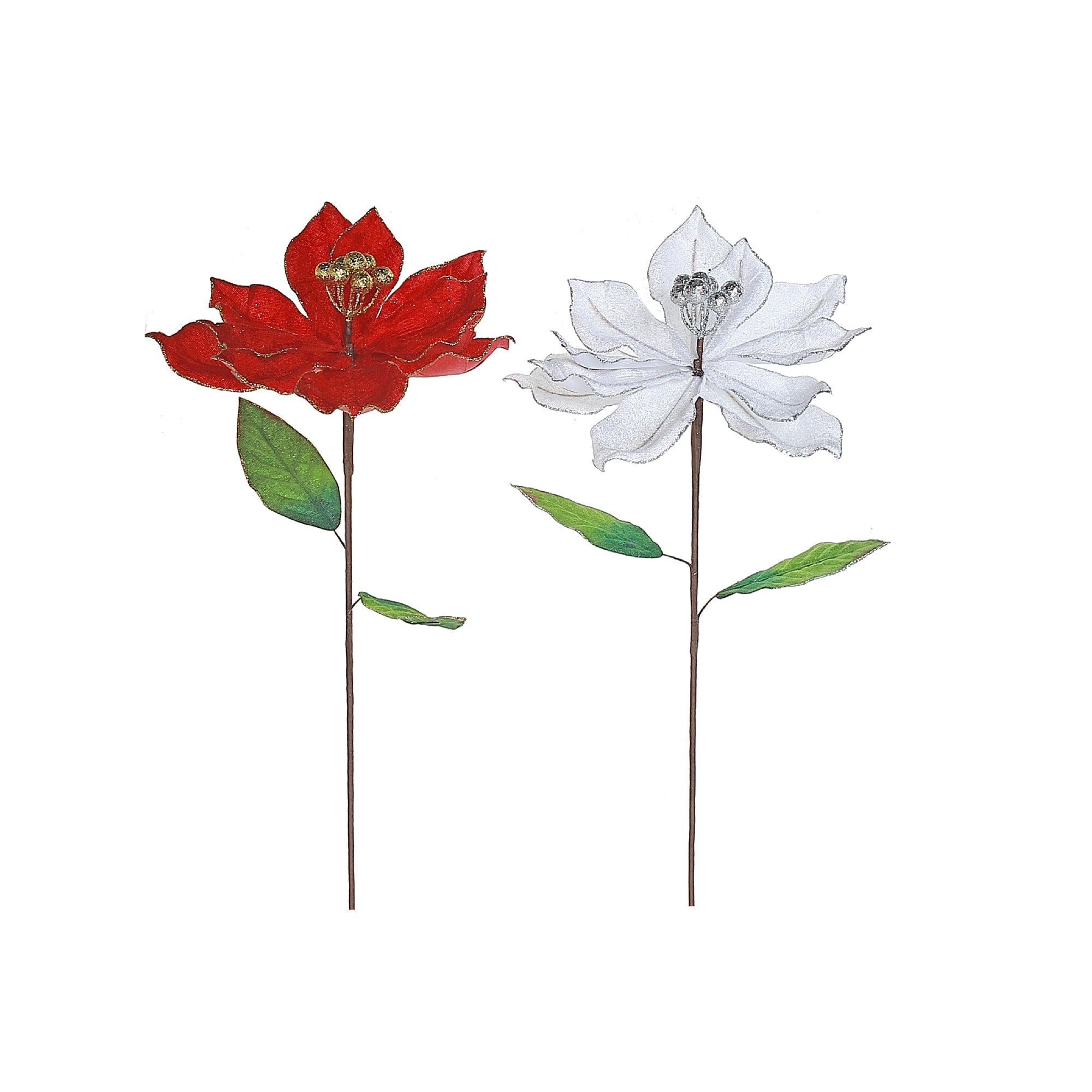 Glitter Edged Poinsettia Stem - Set of 6 - Multi