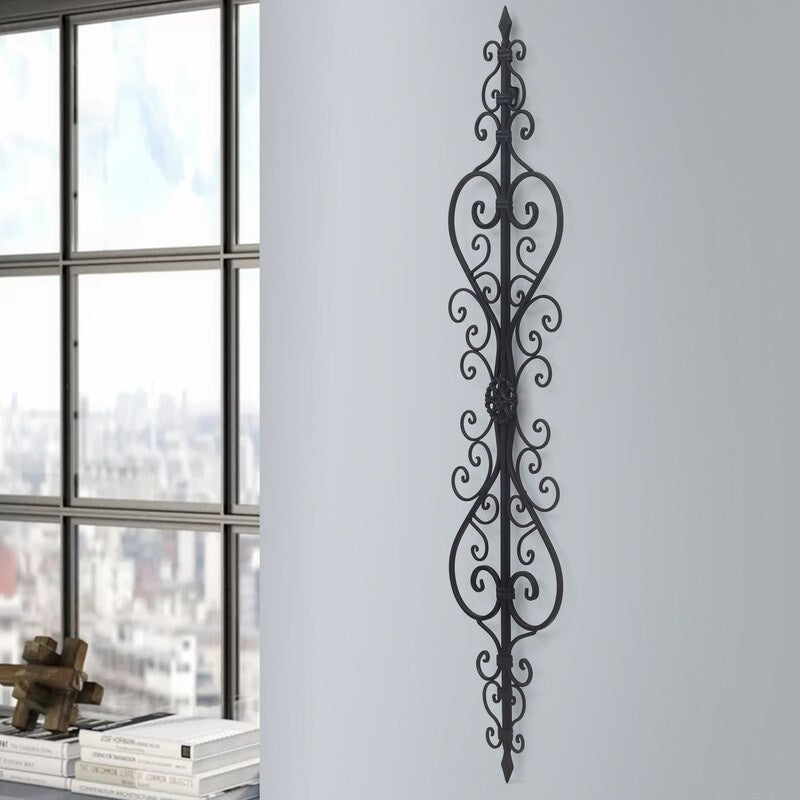 ADECO Black Scrolled Flower Metal Wall Decor Art Oblong Living Room