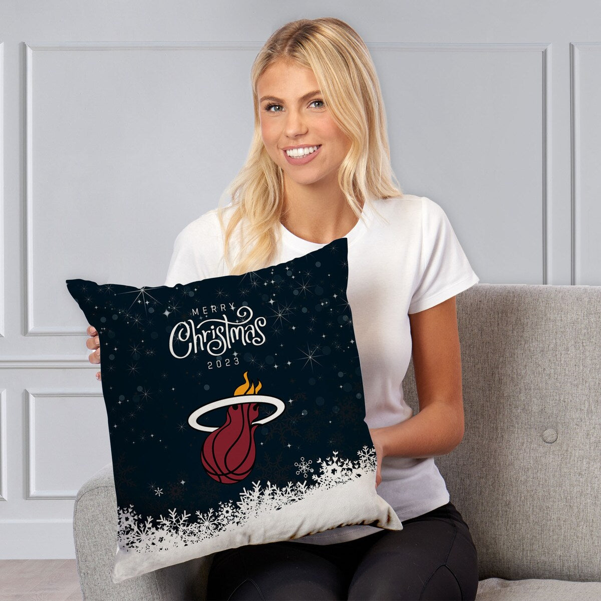 NBA Christmas 2023 Heat Printed Throw Pillow - Blue