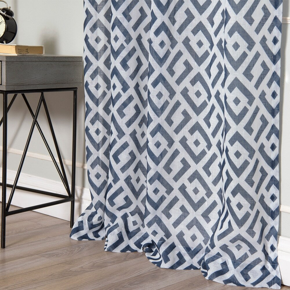 Aurora Home Faux Linen Modern Geometric Curtain Panel Pair