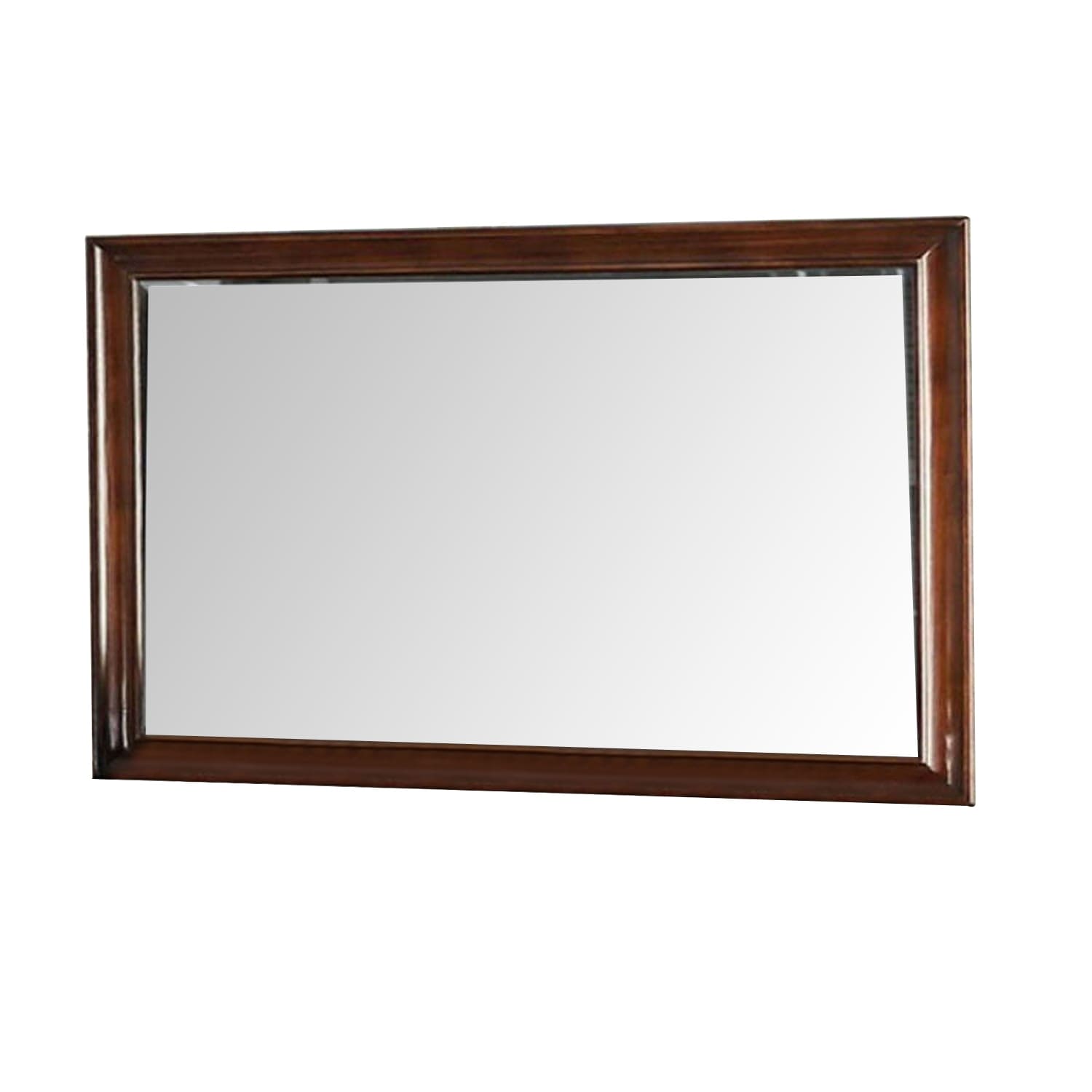 44 Inch Wall Mirror, Molded Trim, Rectangular Wood Frame, Cherry Brown