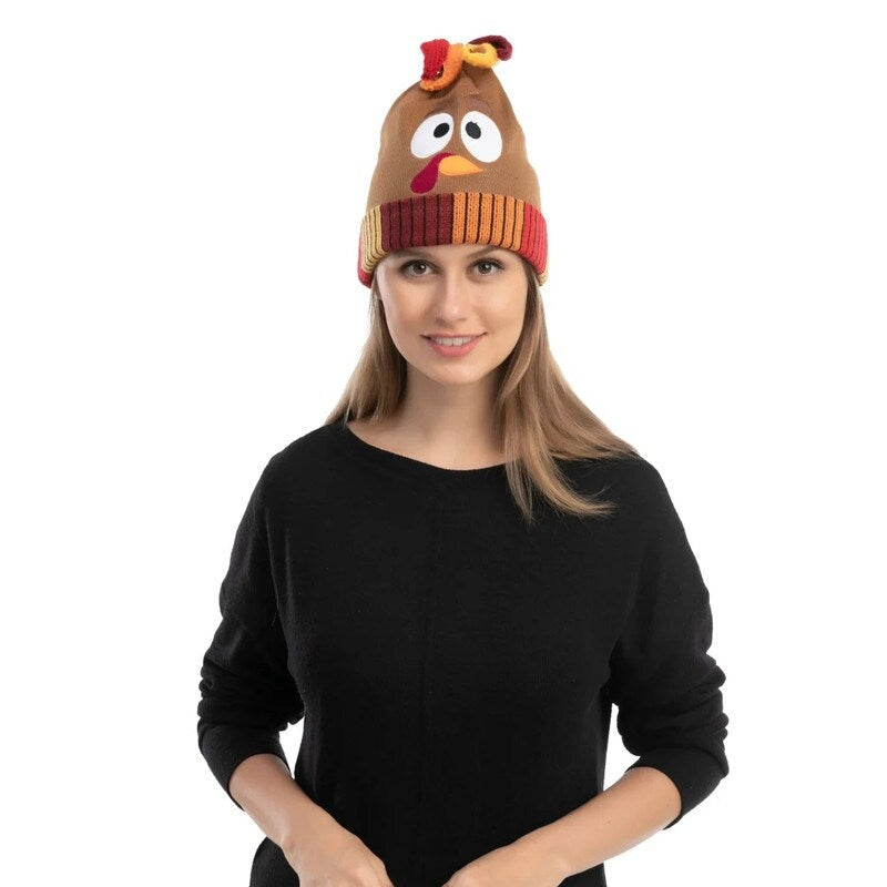 Thanksgiving Hat & Pom Pom Beanie Set