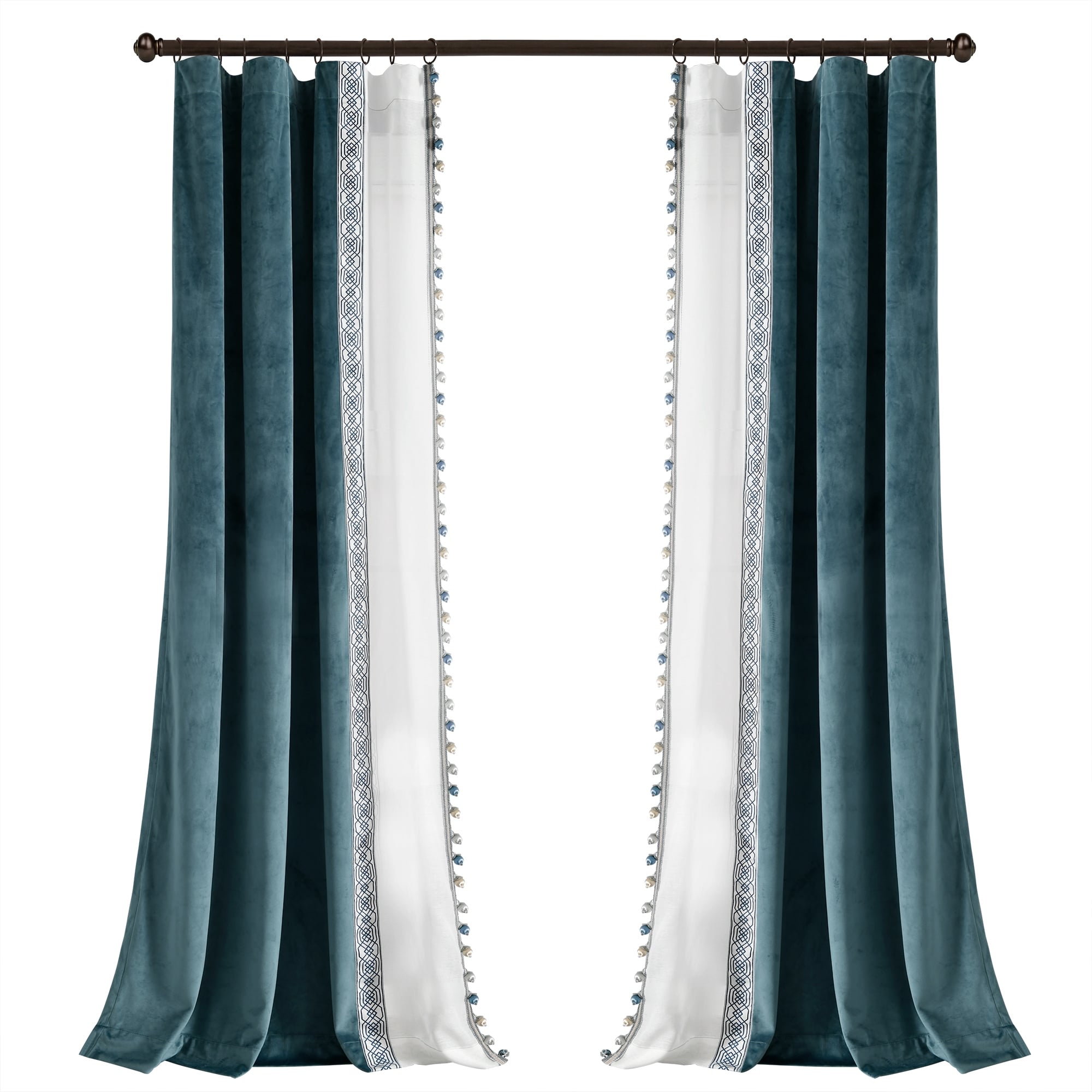 Lush Decor Luxury Vintage Velvet And Sheer With Border Pompom Trim Window Curtain Panel Single