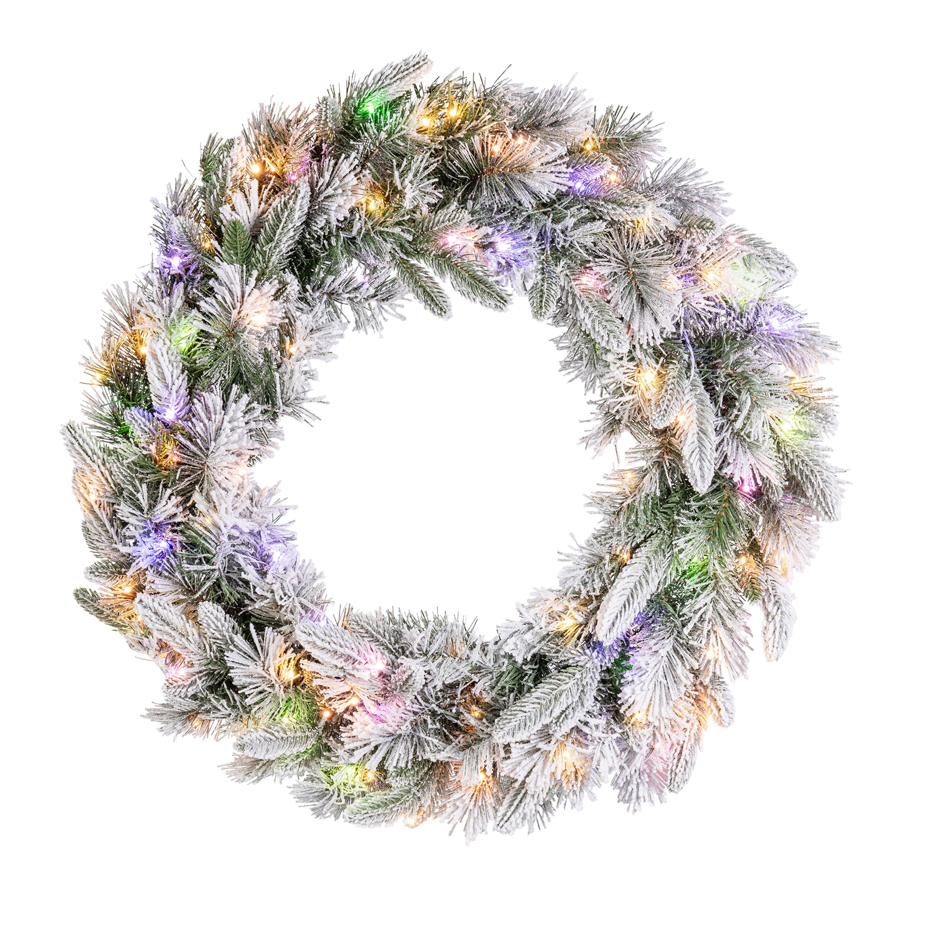 Elegant 30 Inch Prelit Mixed Tips Wreath with Dual Color LED Lights - Green