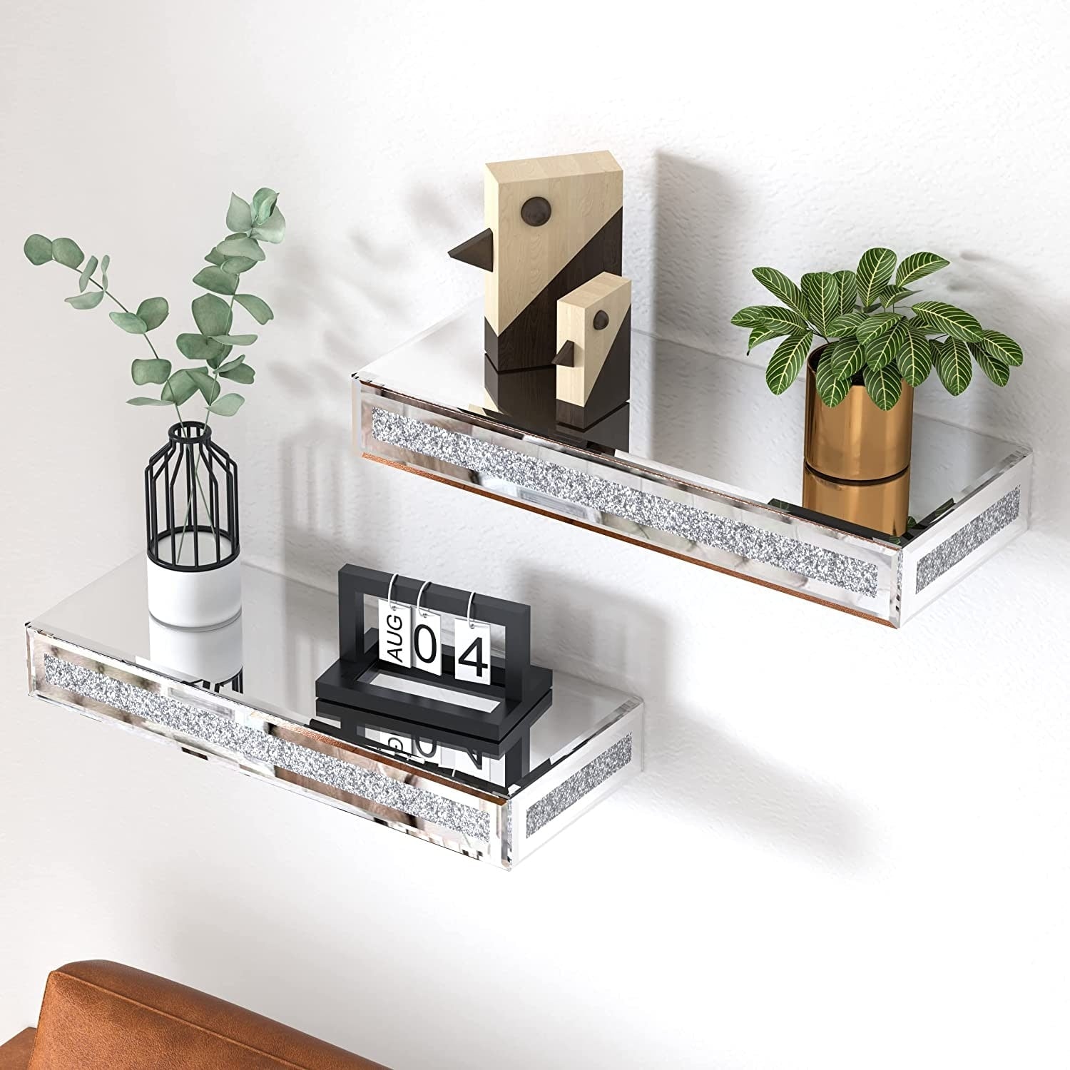 2 Piece Mirror Floating Wall Shelf for Home Kitchen