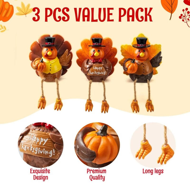 Thanksgiving Turkey Statues: 3-Piece Set