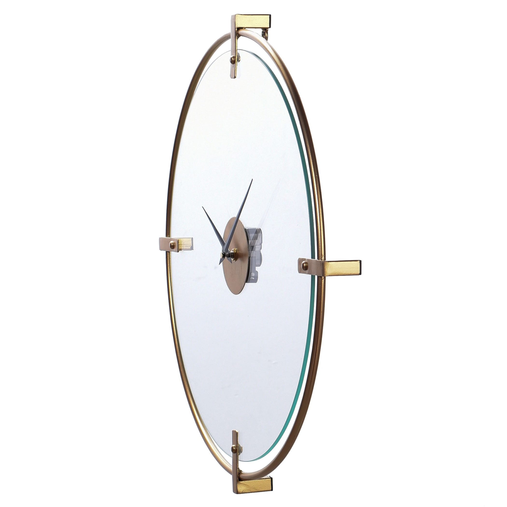 Modern Wall Clock With Floating Glass Dial - Matte Gold Finish