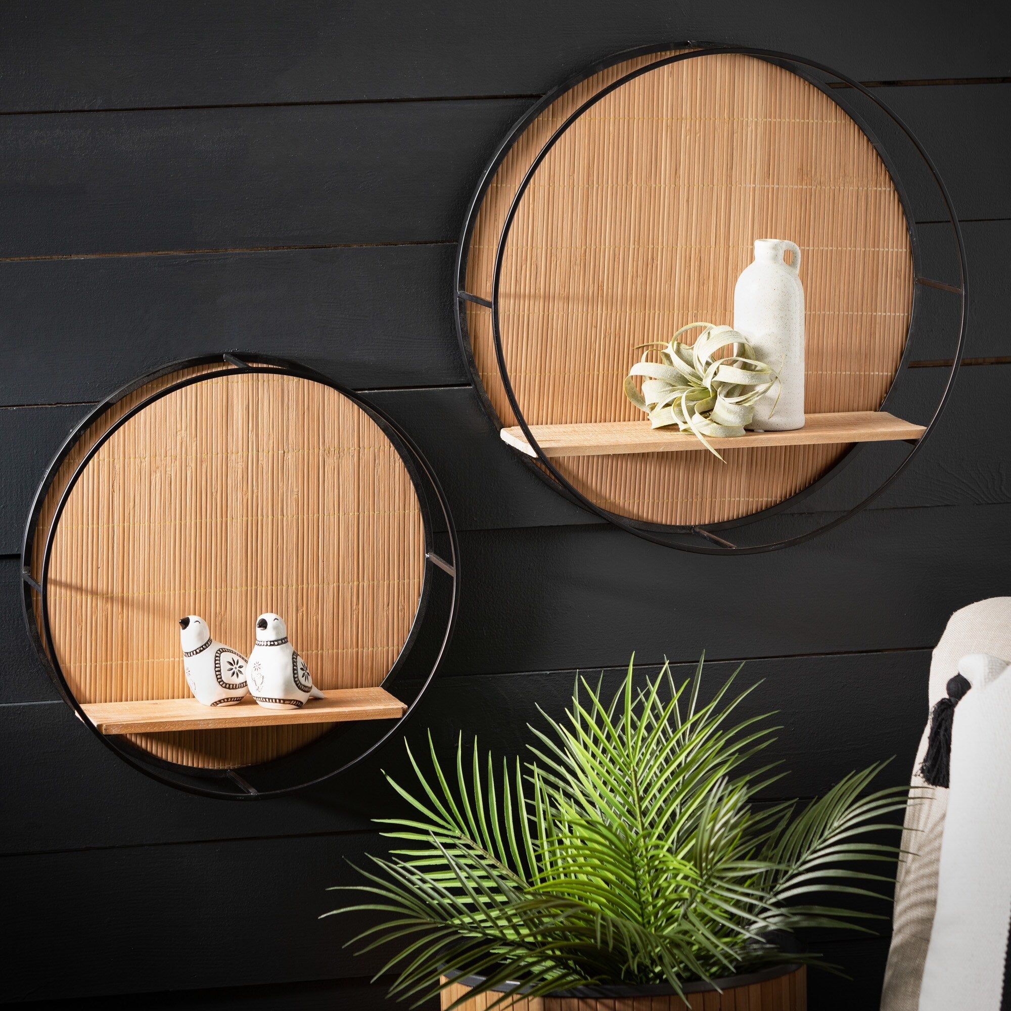 6 x 19 x 19 & 5.5 x 16 x 16 Circular Wood Wall Shelf - Set of 2, Brown - 19L x 6W x 19.25H, 16L x 5.5W x 16H