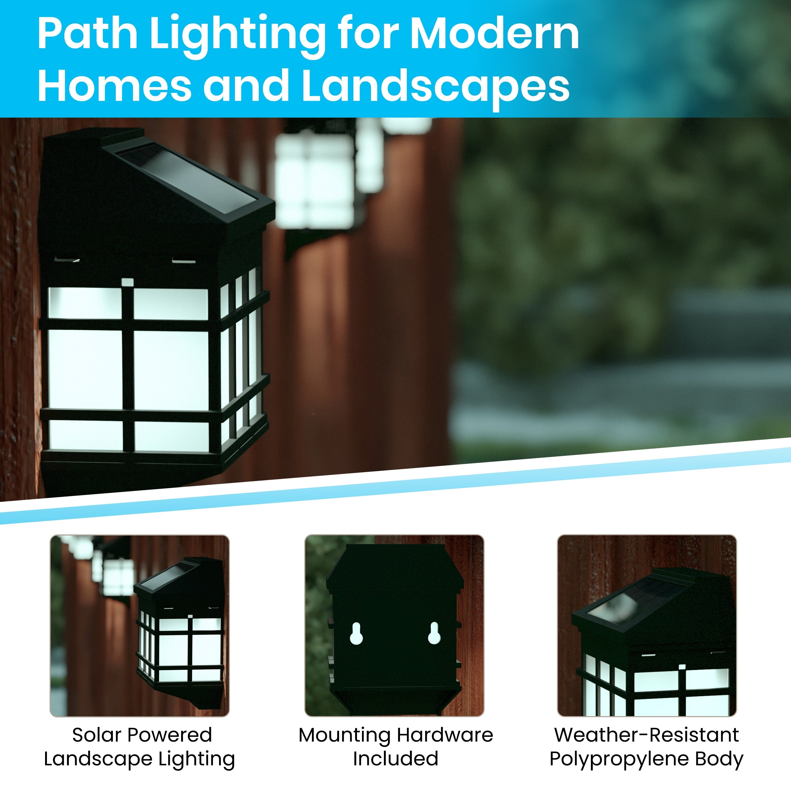 Decorative Wall Mount Solar Powered Lighting for Decks and Fencing - Set of 6