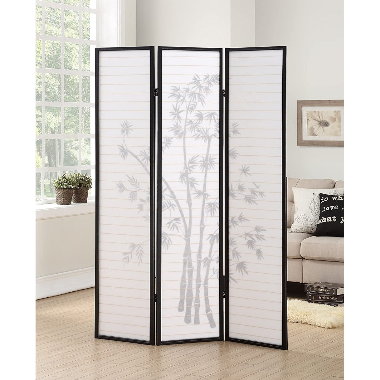 Roundhill Furniture 3-Panel Oriental Shoji Screen/Room Divider, Black