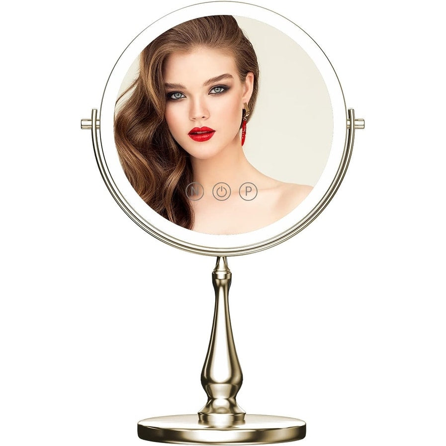 9 Makeup Mirror, 1X/10X Magnifying Mirror with 3 Colors Dimmable Lightning, 360°Rotation Double Sided Desk Mirror