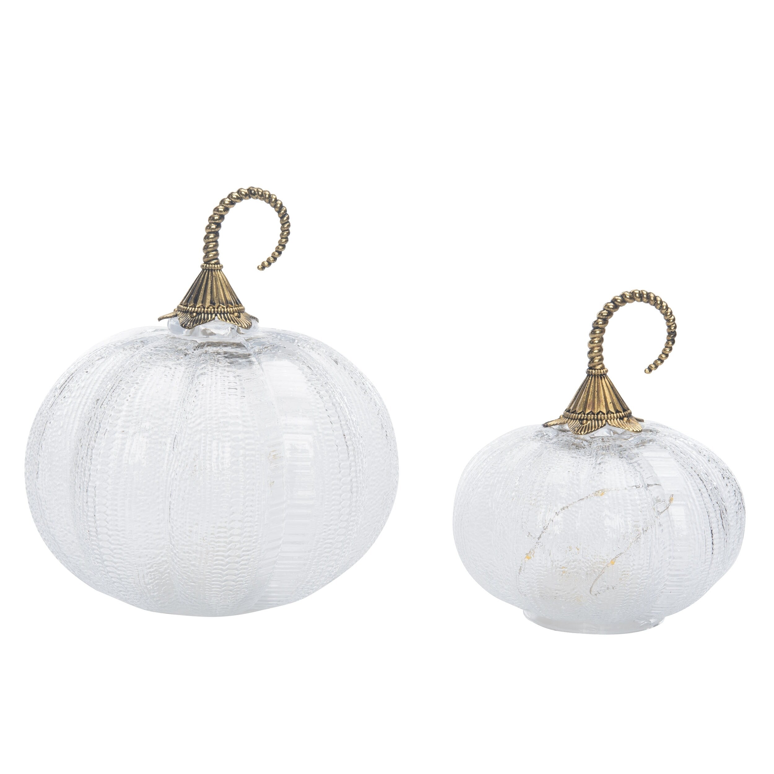 Transpac Glass 8 in. Multicolor Harvest Ripple Pumpkins Set of 2 - Gold/White/Clear