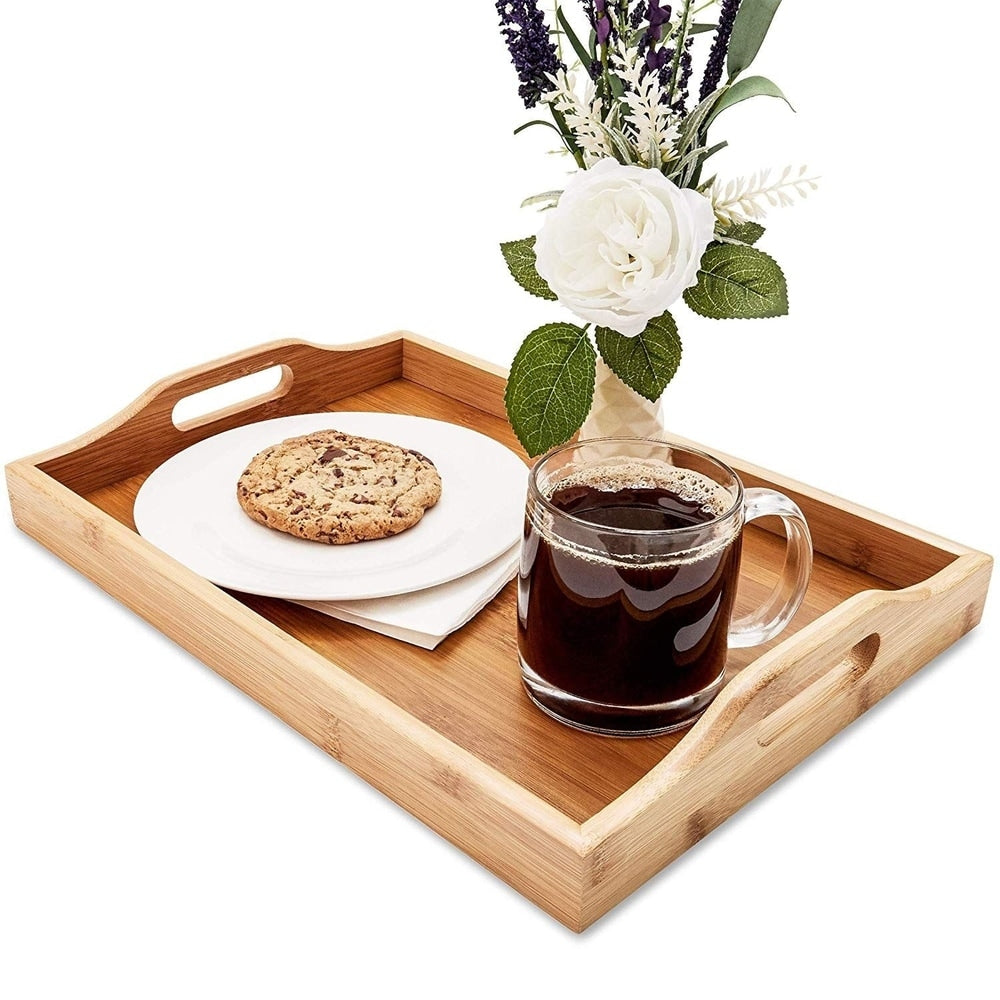 Juvale Wood Food Serving Tray with Handles, 16 x 11 x 2, Serve Coffee, Tea