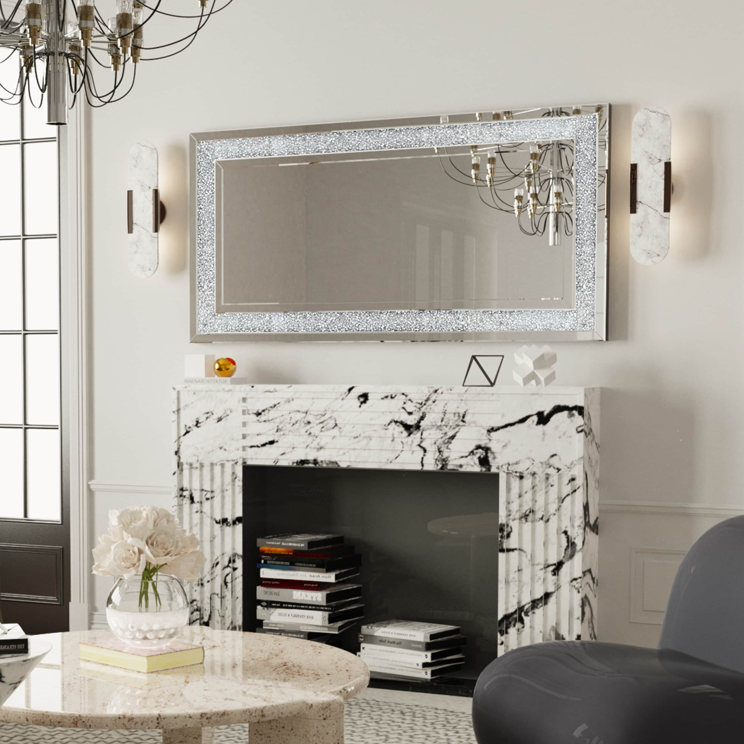 Rectangular Decorative Framed Wall Mirror Crystal Crush Diamond Mirror - 48 in. x 24 in.