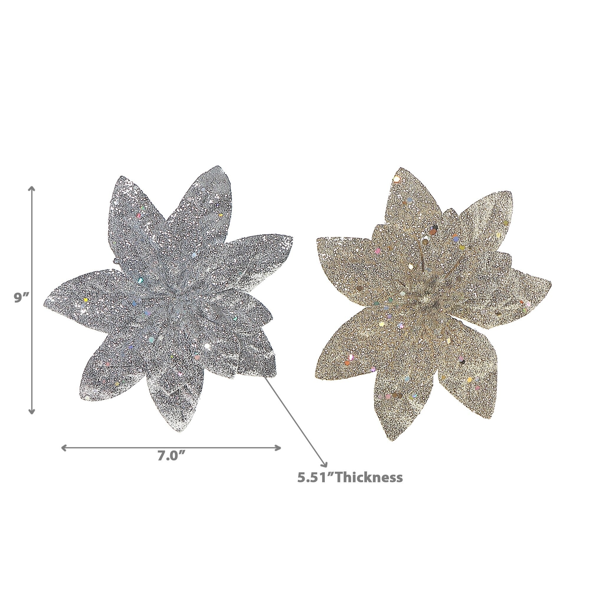 Glitter Poinsettia Clip - Set of 12 - Multi