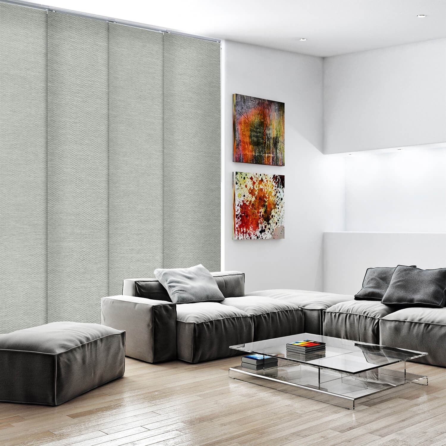 GoDear Design Natural Woven Adjustable Sliding Panel Track Blinds, Vertical Blinds, Dazzling Series, 45.8- 86 W x 96 L