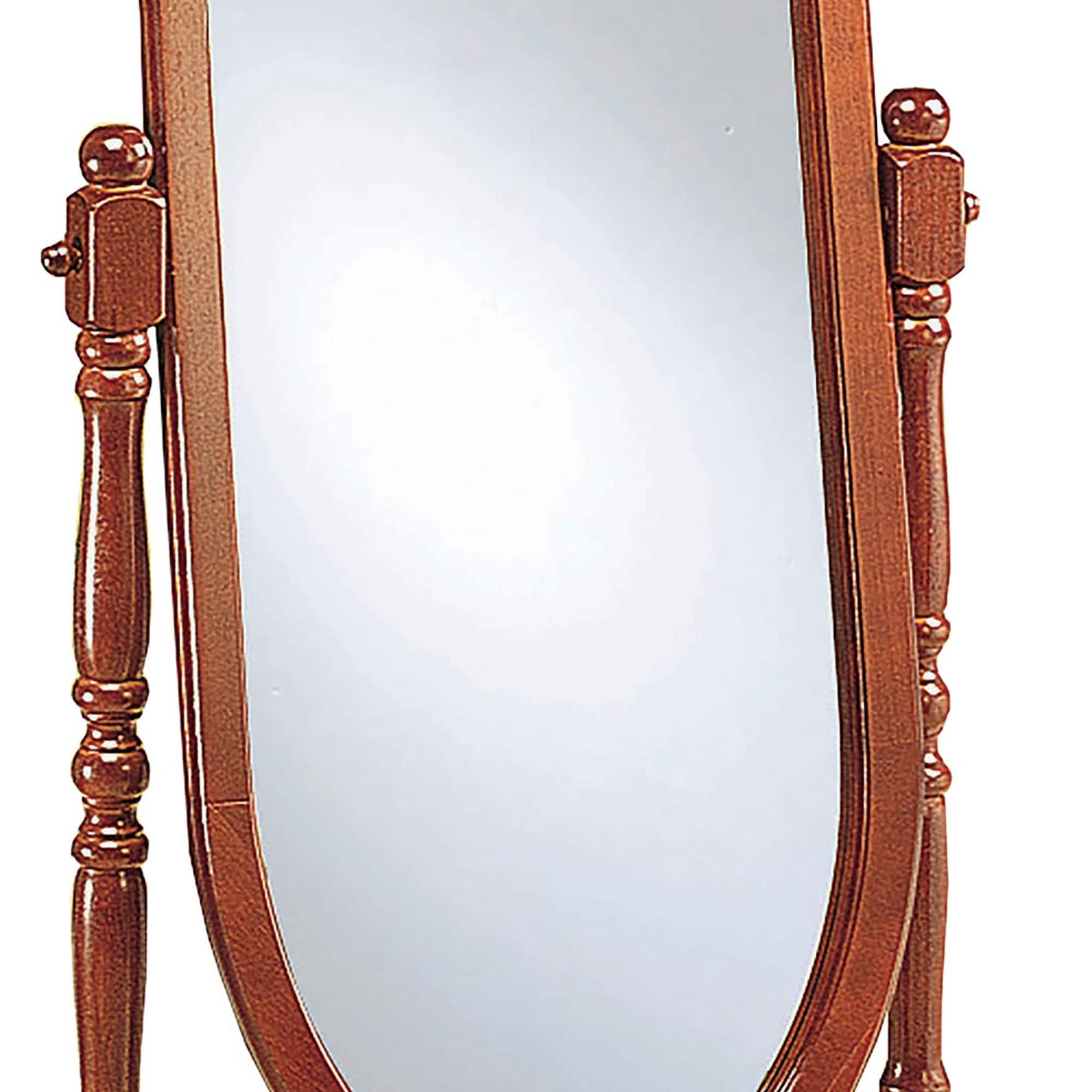 Standing Cheval Mirror with Oval Frame Turned Posts, Brown