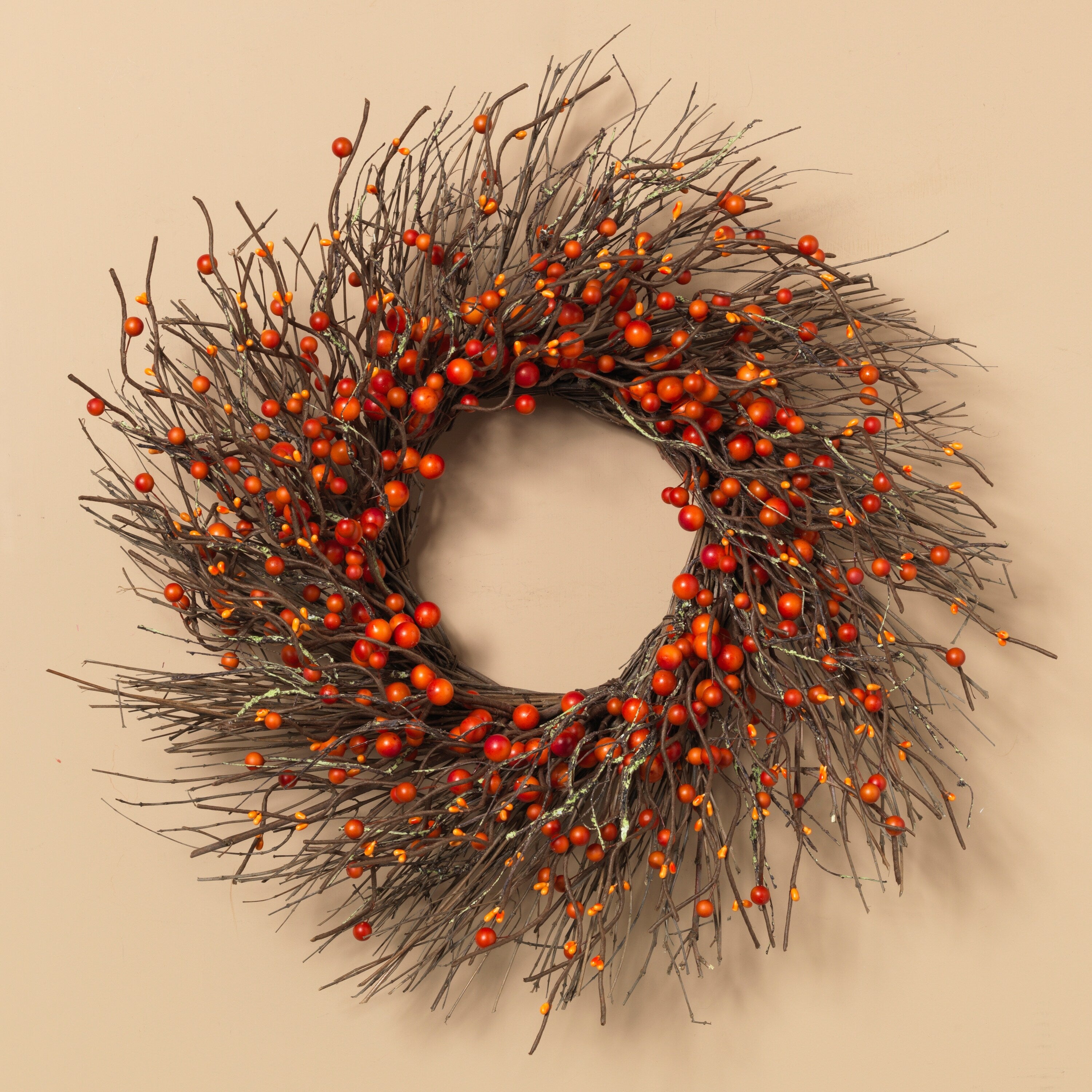 Gold Accented Dried Twig and Autumn Berries Wreath